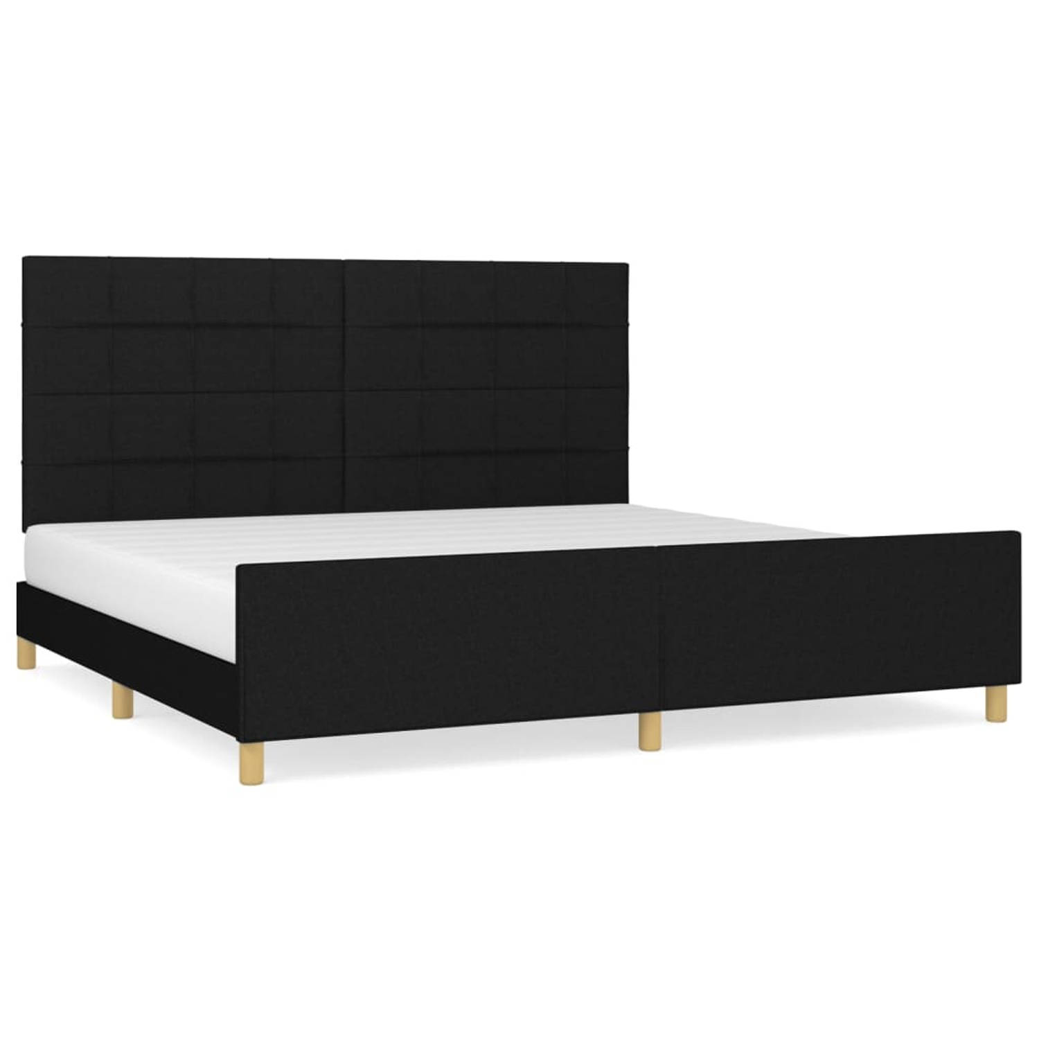 The Living Store Bedframe met hoofdeinde stof zwart 200x200 cm - Bed