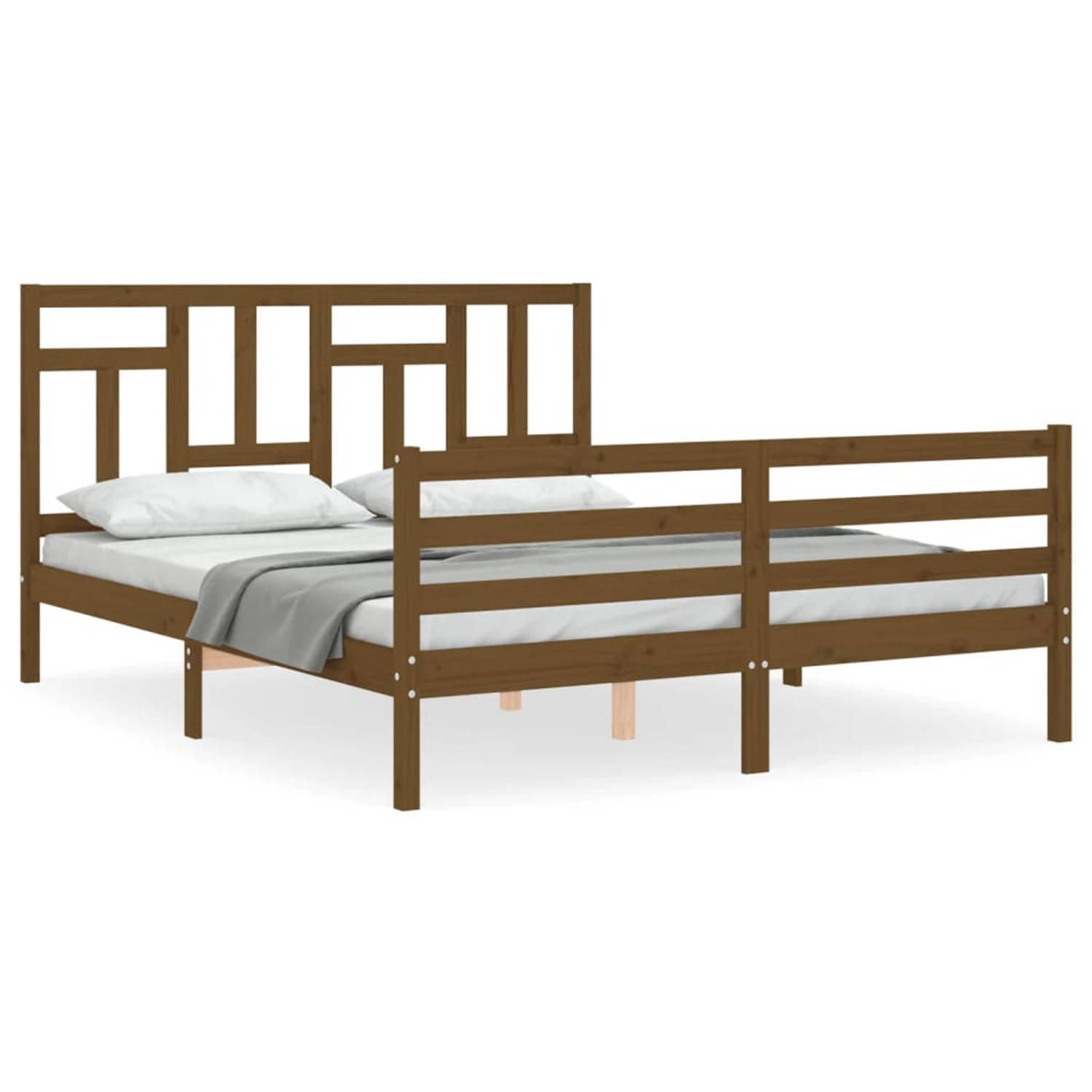 The Living Store Bedframe met hoofdbord massief hout honingbruin 5FT King Size - Bedframe - Bedframes - Bed - Tweepersoonsbed - Slaapkamermeubel - Houten Bedframe - Houten Bed - Be