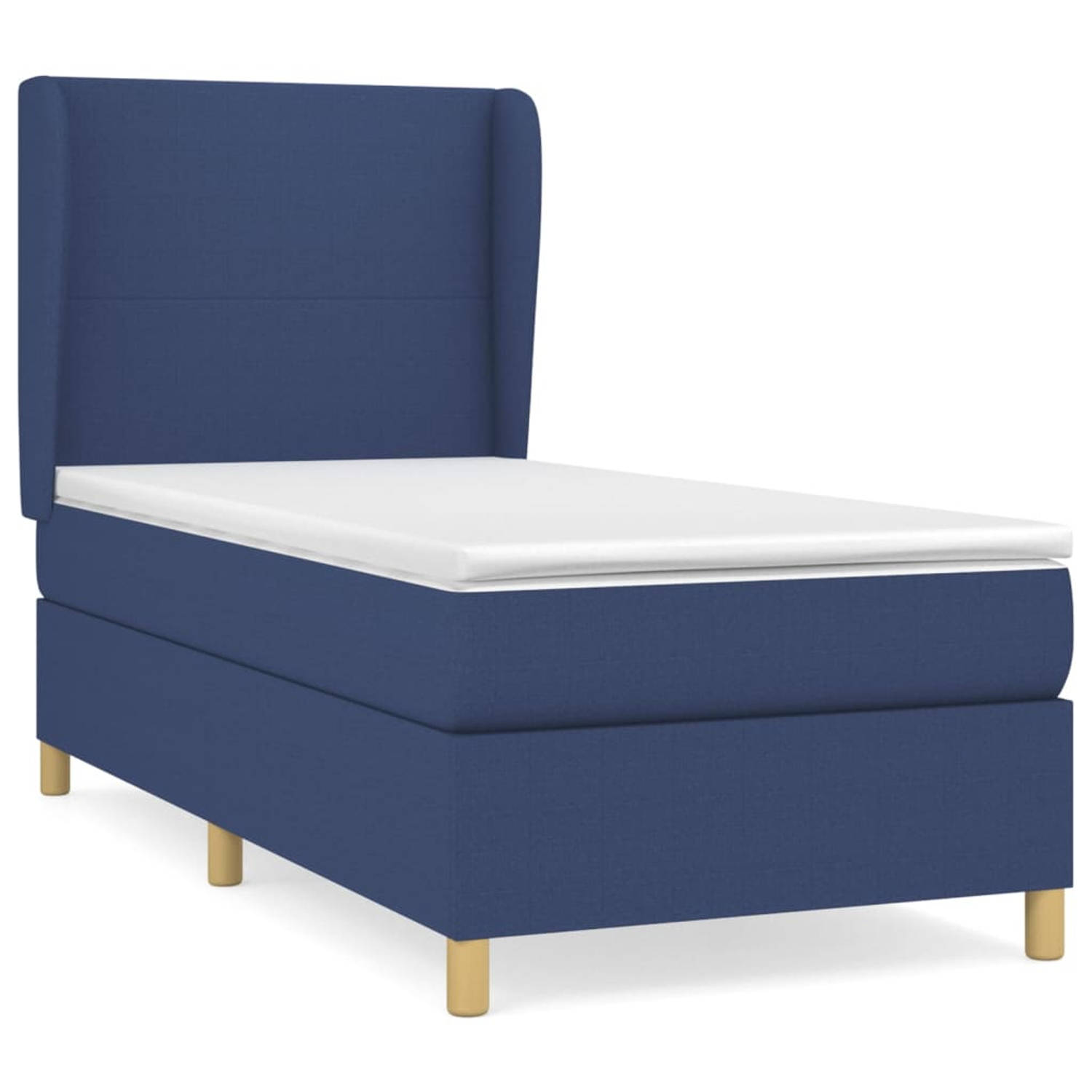 The Living Store Boxspringbed - Comfort Plus - Bed - 193 x 93 x 118/128 cm - Blauw - Stof - Pocketvering