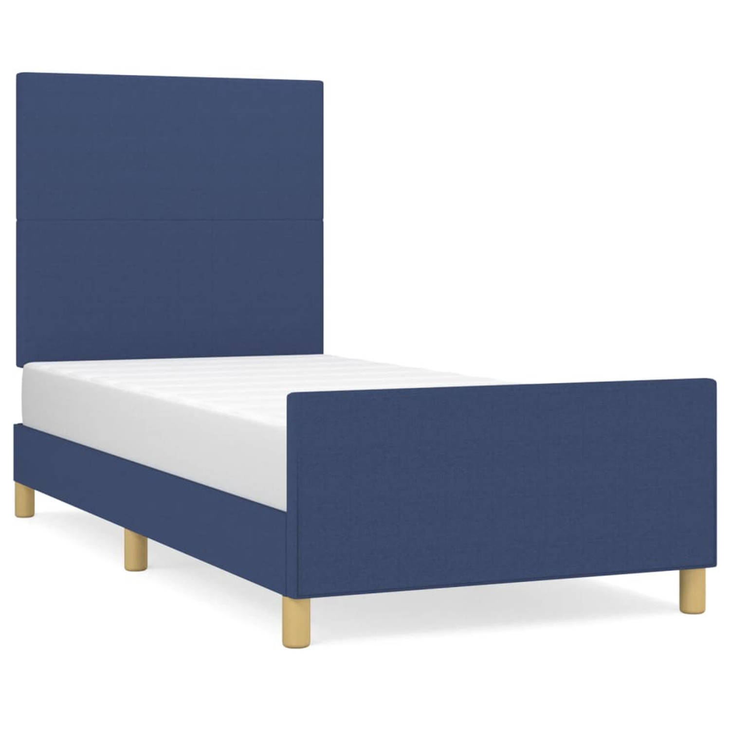 The Living Store Bedframe met hoofdeinde stof blauw 100x200 cm - Bedframe Met Hoofdeinde - Bedframes Met Hoofdeindes - Bed - Slaapmeubel - Ledikant - Bedbodem - Tweepersoonsbed - B