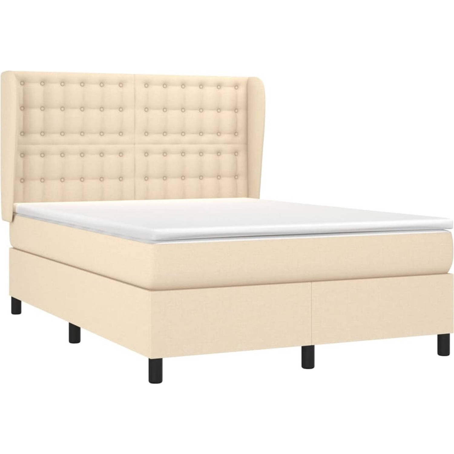 The Living Store Boxspringbed - Pocketvering - 140 x 200 cm - Crème - Verstelbaar hoofdbord