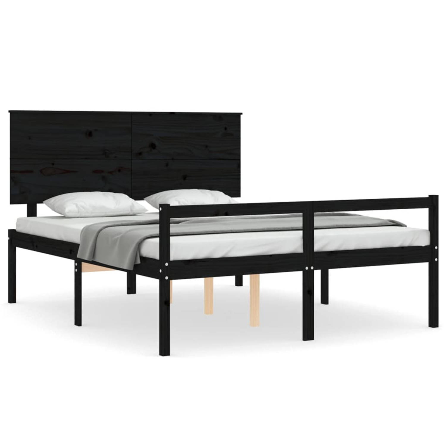 The Living Store Bedframe met hoofdbord massief hout zwart 5 FT King - Bedframe - Bedframes - Bed - Tweepersoonsbed - Slaapkamermeubel - Houten Bedframe - Houten Bed - Bedbodem - M