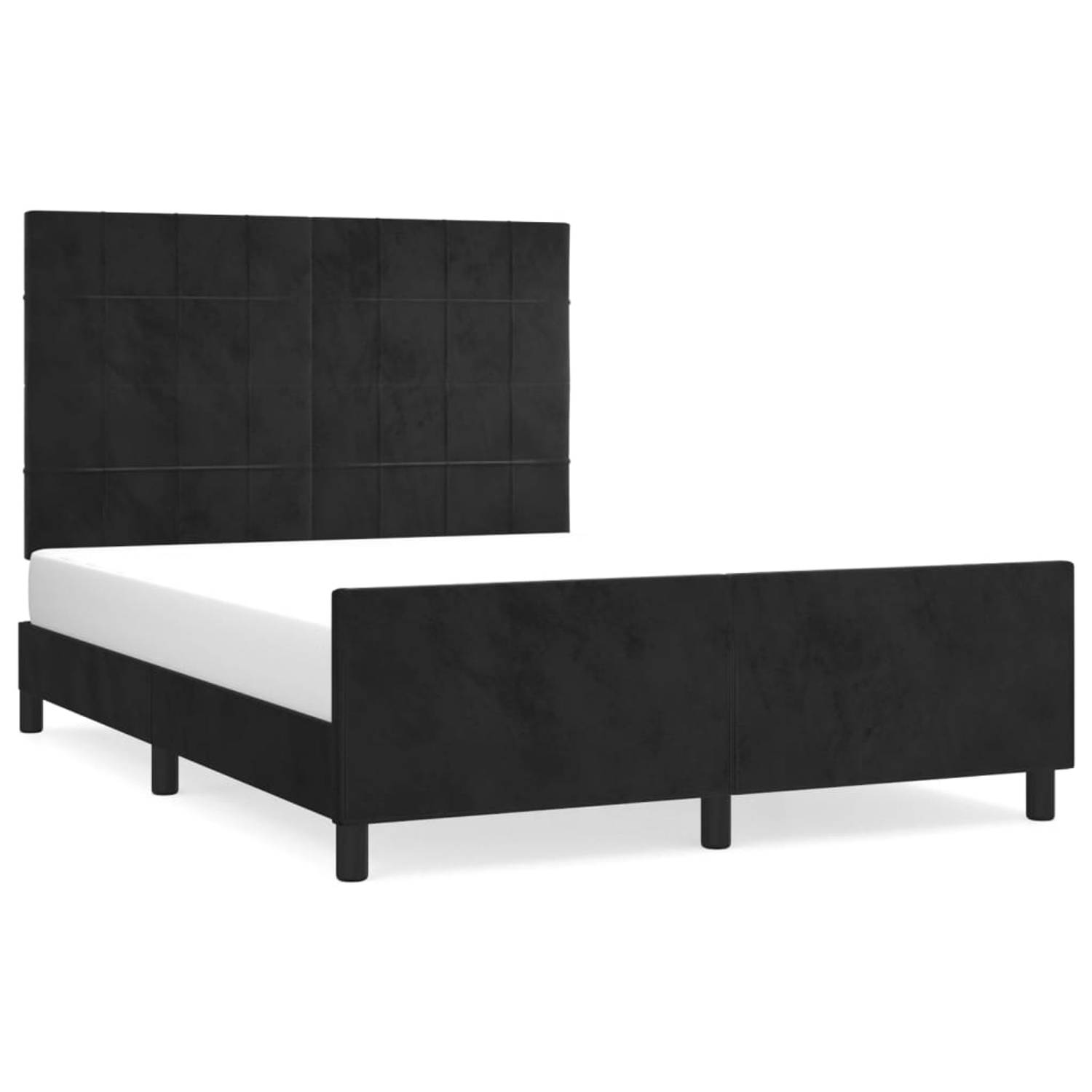 The Living Store Bedframe met hoofdeinde fluweel zwart 140x200 cm - Bed