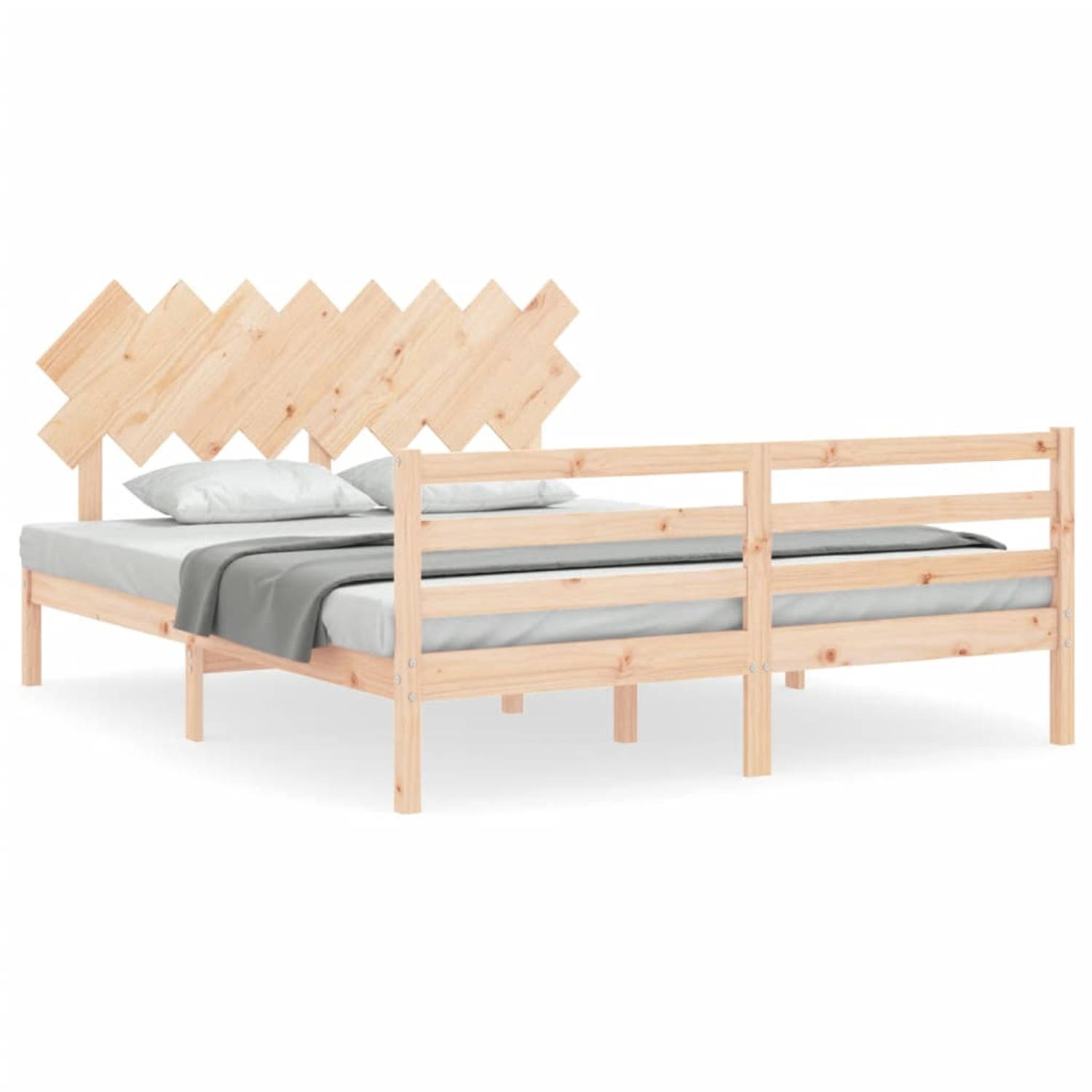 The Living Store Bedframe met hoofdbord massief hout 160x200 cm - Bedframe - Bedframes - Bed - Tweepersoonsbed - Slaapkamermeubel - Houten Bedframe - Houten Bed - Bedbodem - Massie