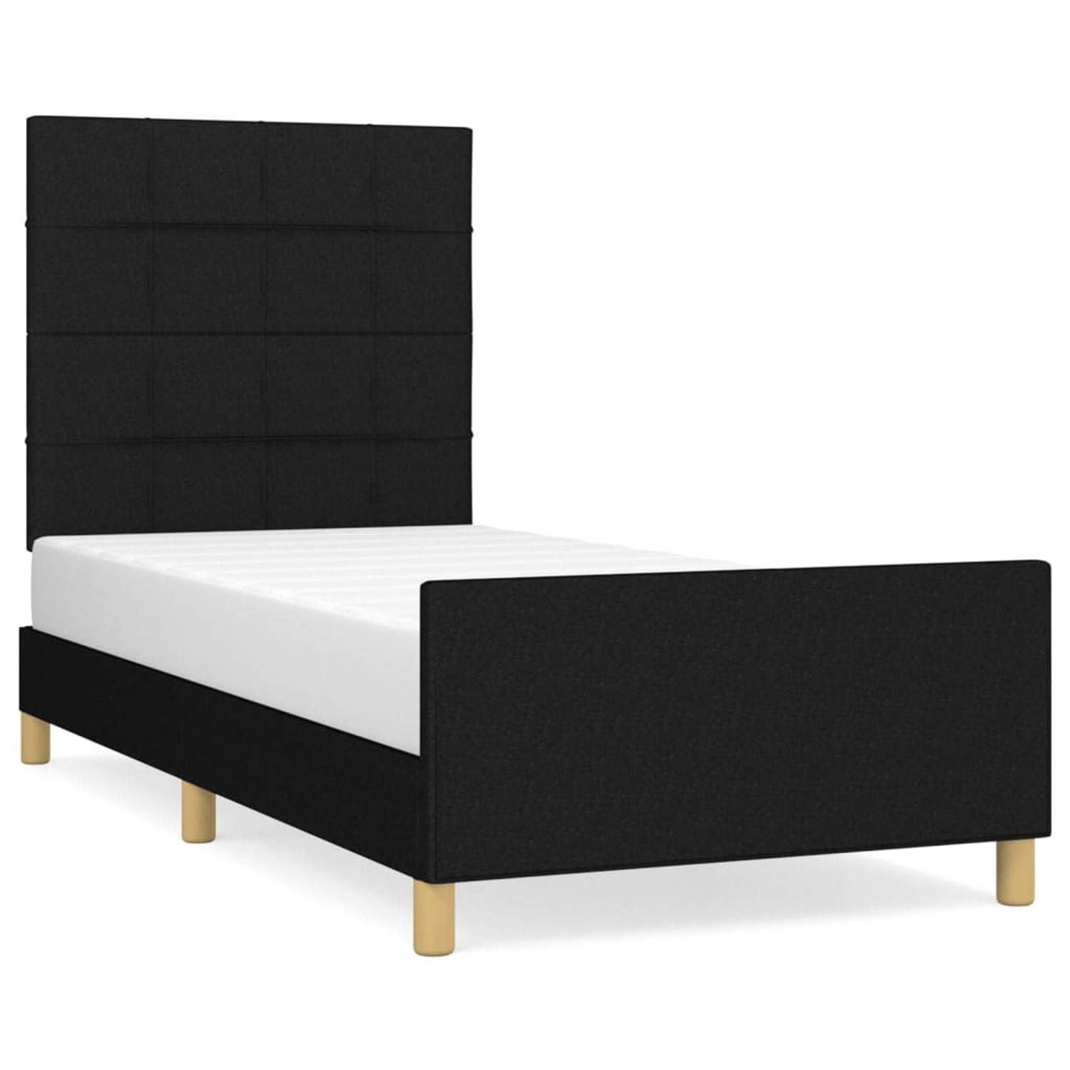 The Living Store Bedframe met hoofdeinde stof zwart 90x200 cm - Bed