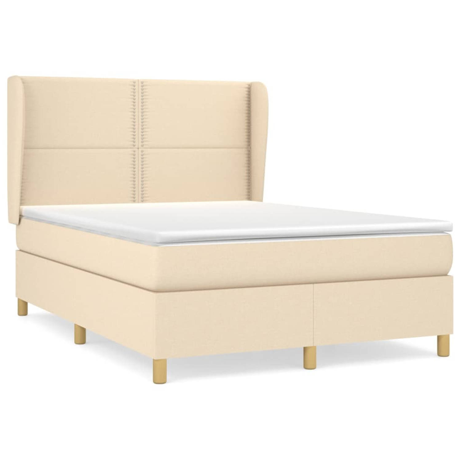 The Living Store Boxspringbed - Comfort - Bed - 193x147x118/128 cm - Crème