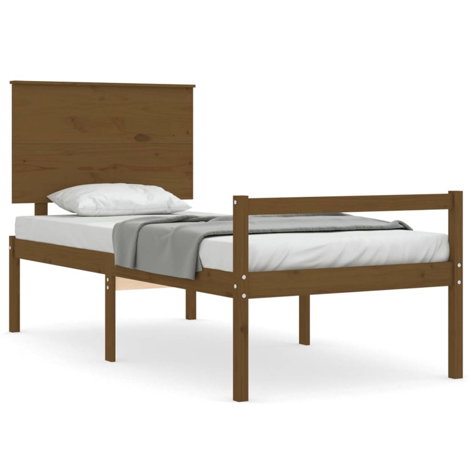 The Living Store Bedframe met hoofdbord massief hout honingbruin 100x200 cm - Bedframe - Bedframes - Bed - Eenpersoonsbed - Slaapkamermeubel - Houten Bedframe - Houten Bed - Bedbod