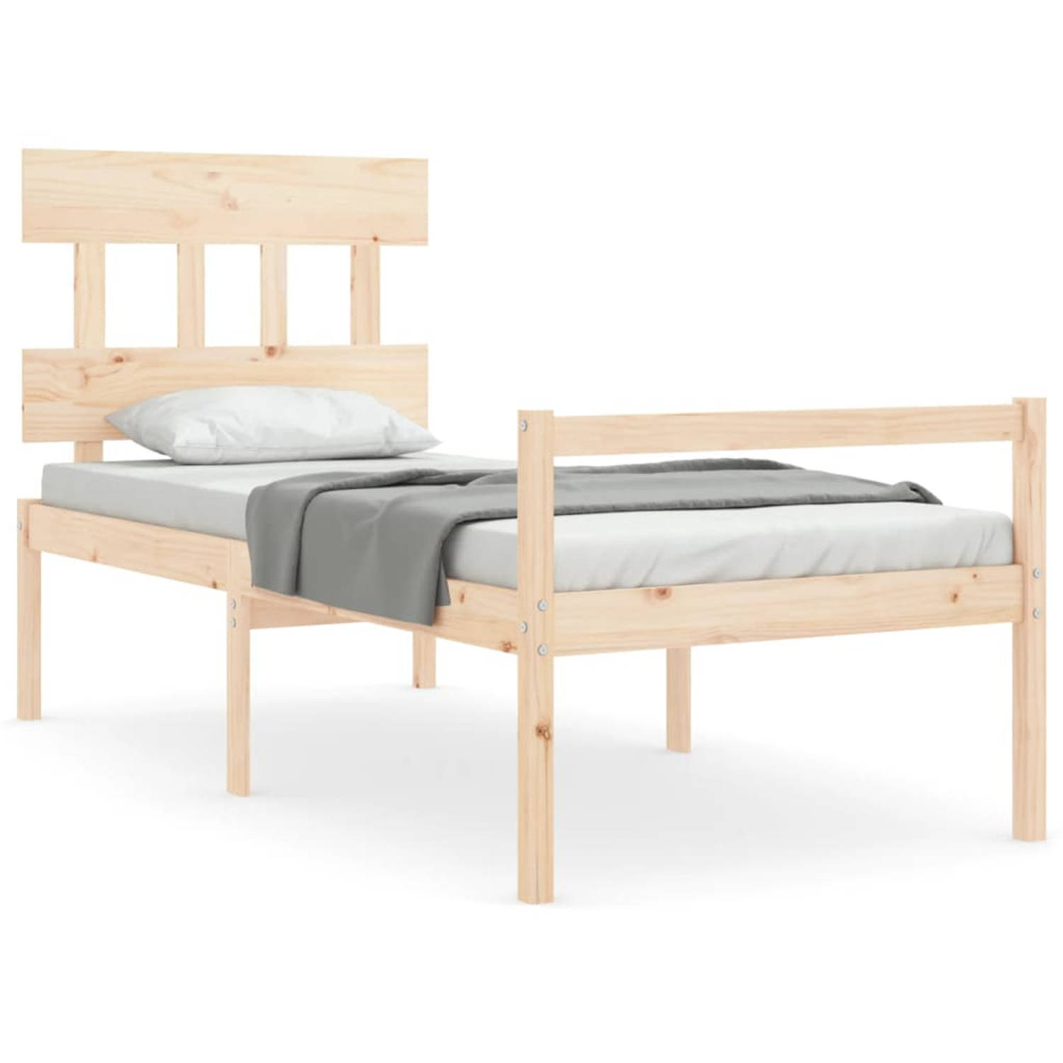 The Living Store Bedframe met hoofdbord massief hout 100x200 cm - Bedframe - Bedframes - Bed - Eenpersoonsbed - Slaapkamermeubel - Houten Bedframe - Houten Bed - Bedbodem - Massief