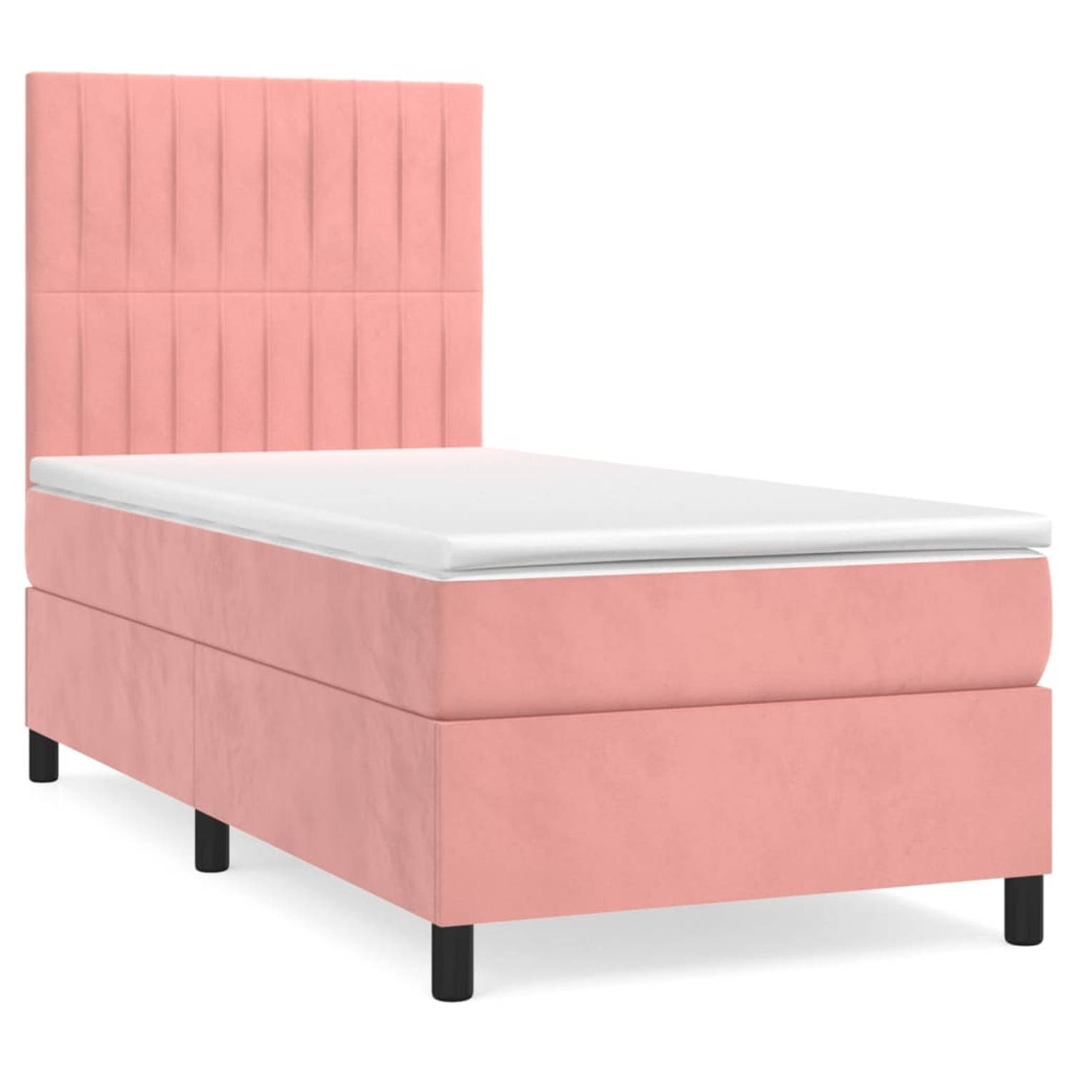 The Living Store Boxspring met matras fluweel roze 100x200 cm - Bed