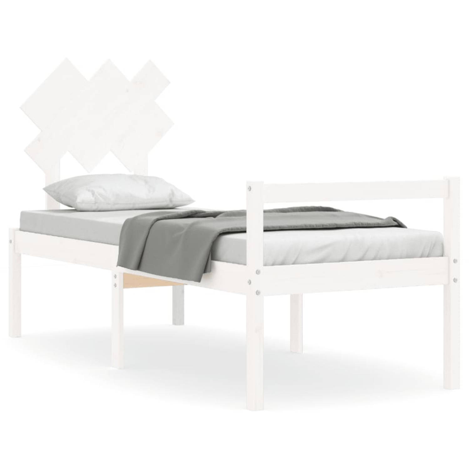 The Living Store Bed Grenenhout - Massief - 195.5 x 80.5 x 81 cm - Wit
