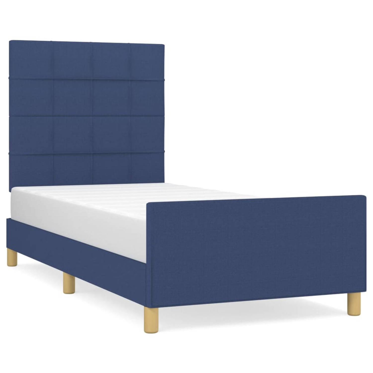 The Living Store Bedframe met hoofdeinde stof blauw 100x200 cm - Bedframe Met Hoofdeinde - Bedframes Met Hoofdeindes - Bed - Slaapmeubel - Ledikant - Bedbodem - Tweepersoonsbed - B