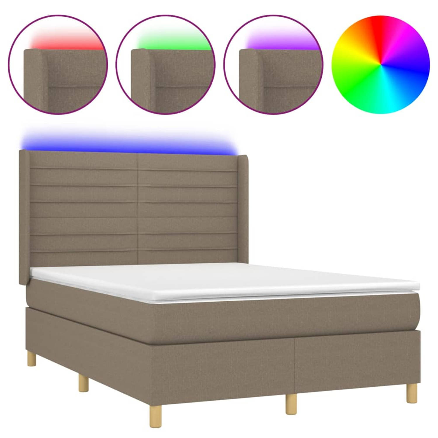 The Living Store Boxspring Bed - Kleur- taupe - Afmetingen- 193 x 147 x 118/128 cm - LED-verlichting - Pocketvering matras - Huidvriendelijk topmatras - Inclusief montagehandleidin