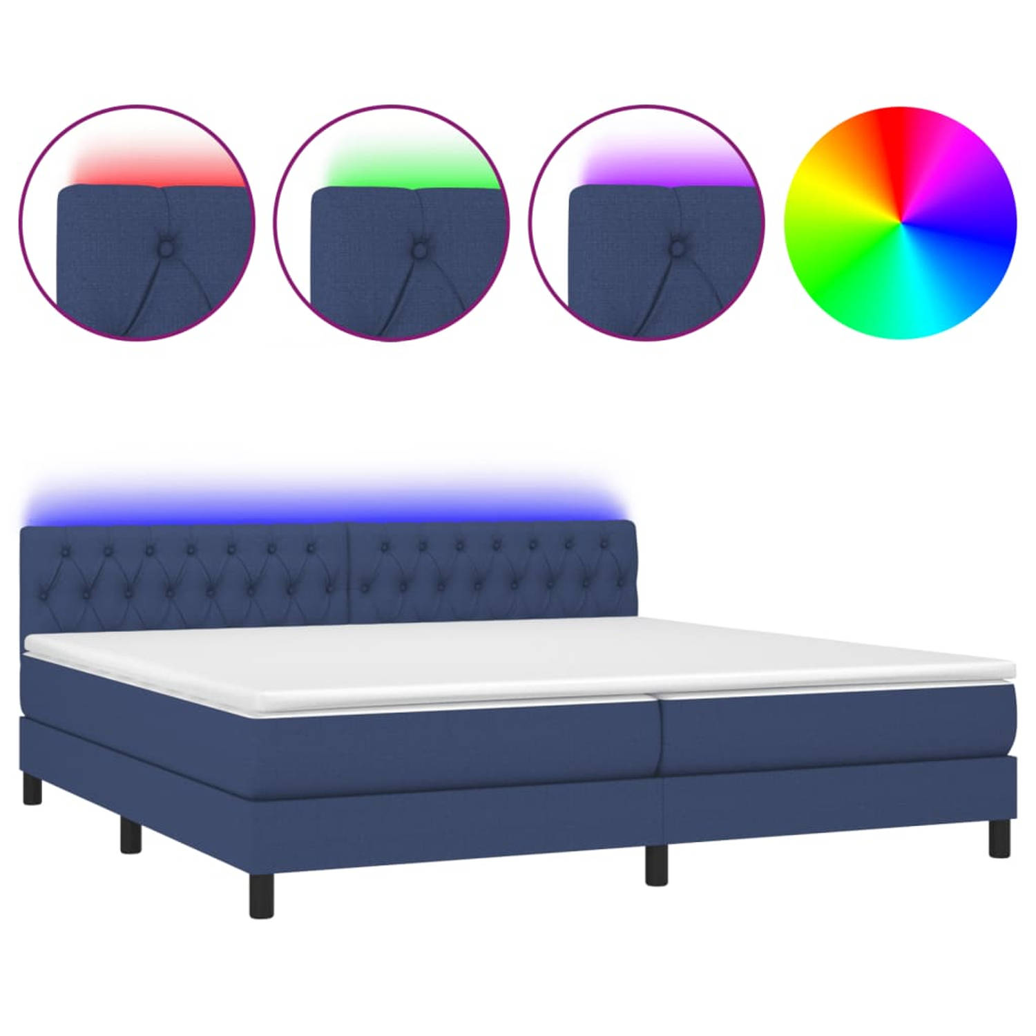 The Living Store Boxspring met matras en LED stof blauw 200x200 cm - Boxspring - Boxsprings - Bed - Slaapmeubel - Boxspringbed - Boxspring Bed - Tweepersoonsbed - Bed Met Matras -