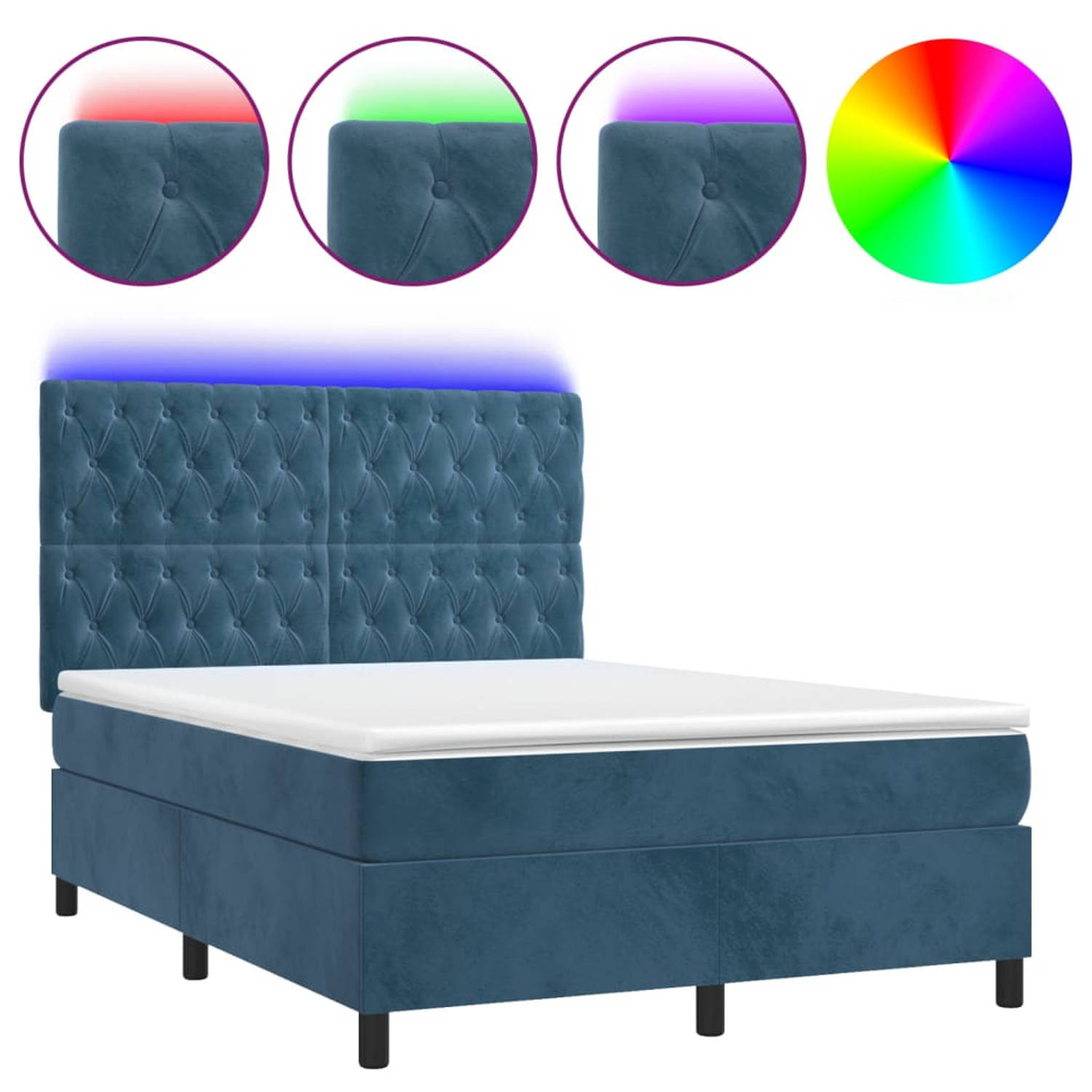 The Living Store Boxspring Bed - Fluweel - Pocketvering - LED - 140x200 cm