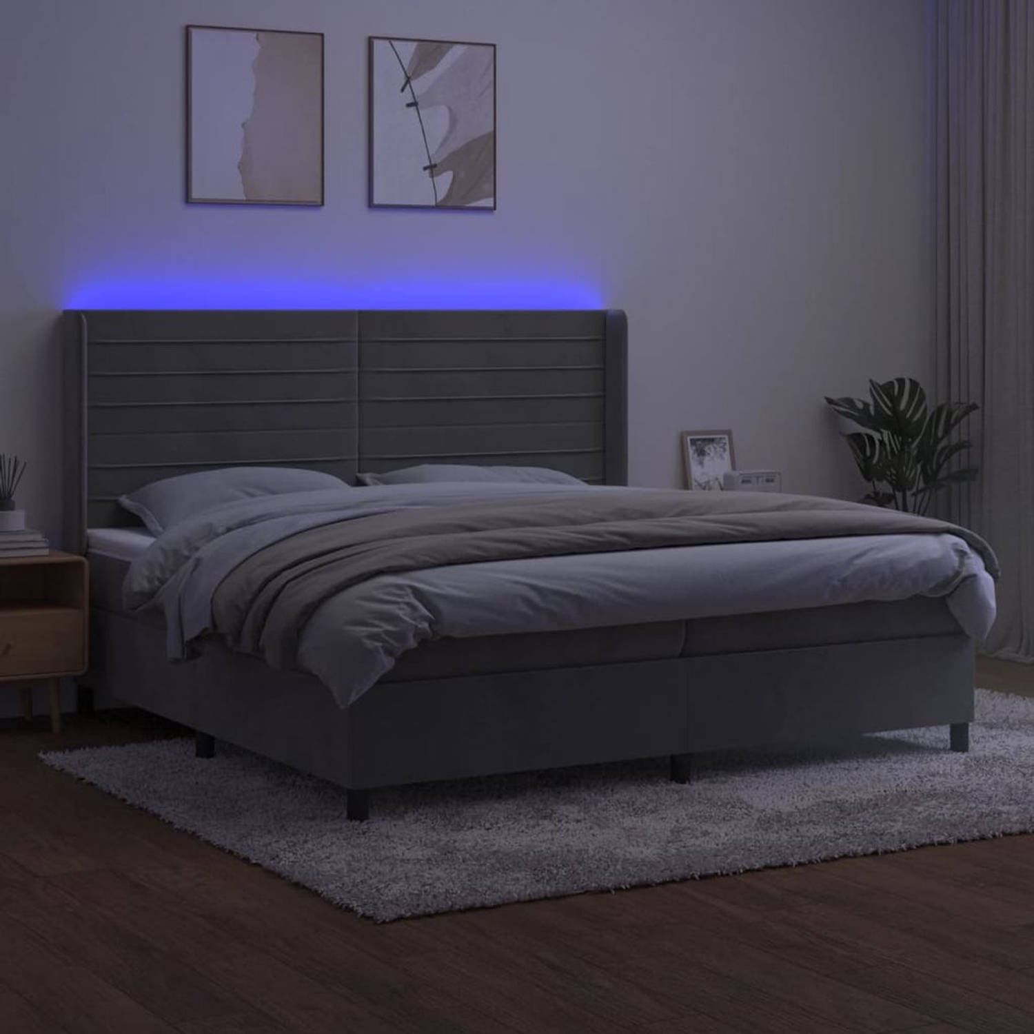 The Living Store Bed - Fluweel - Boxspring 203x203cm - LED - Pocketvering