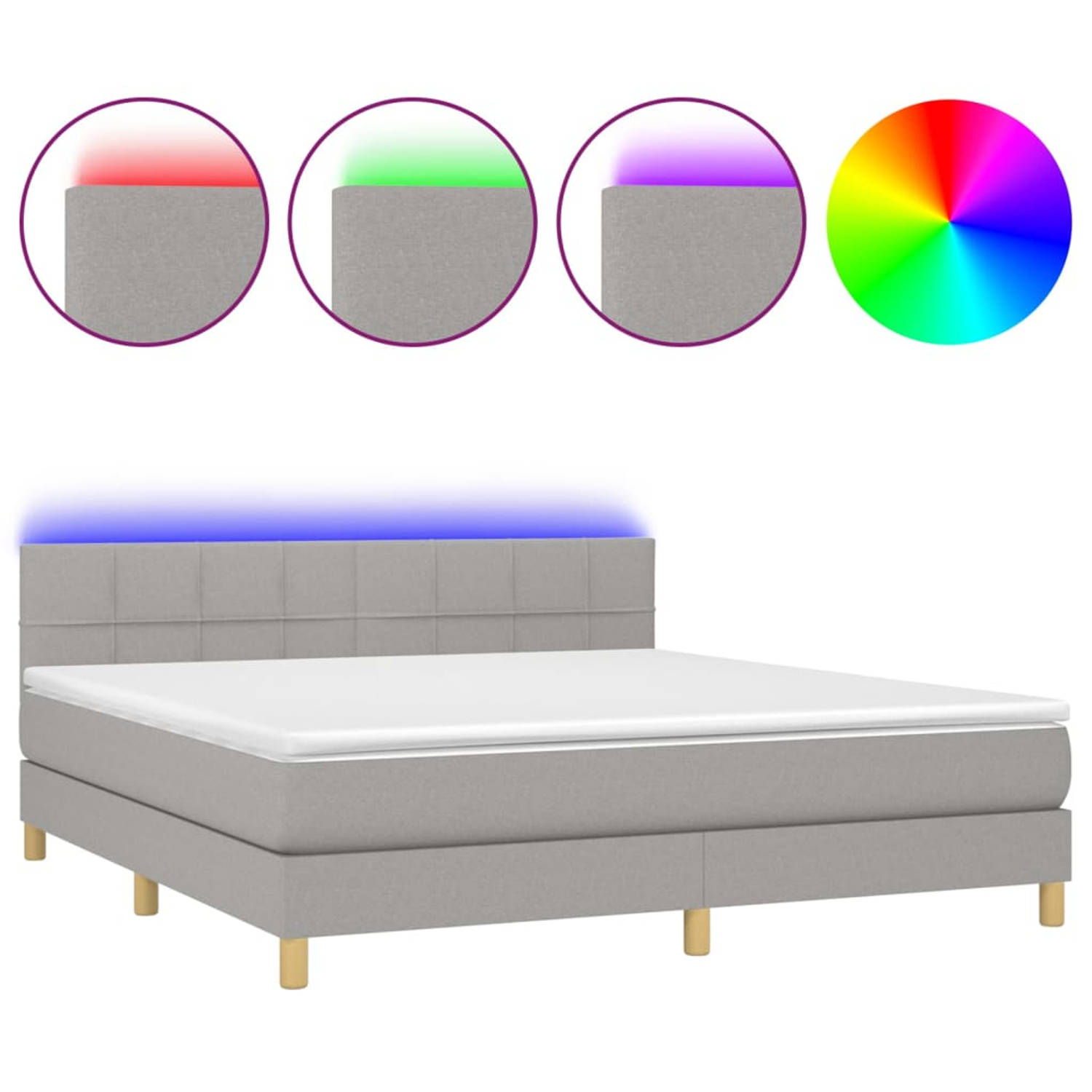 The Living Store Bed - Lichtgrijs - Boxspring 160x200 - LED - Pocketvering