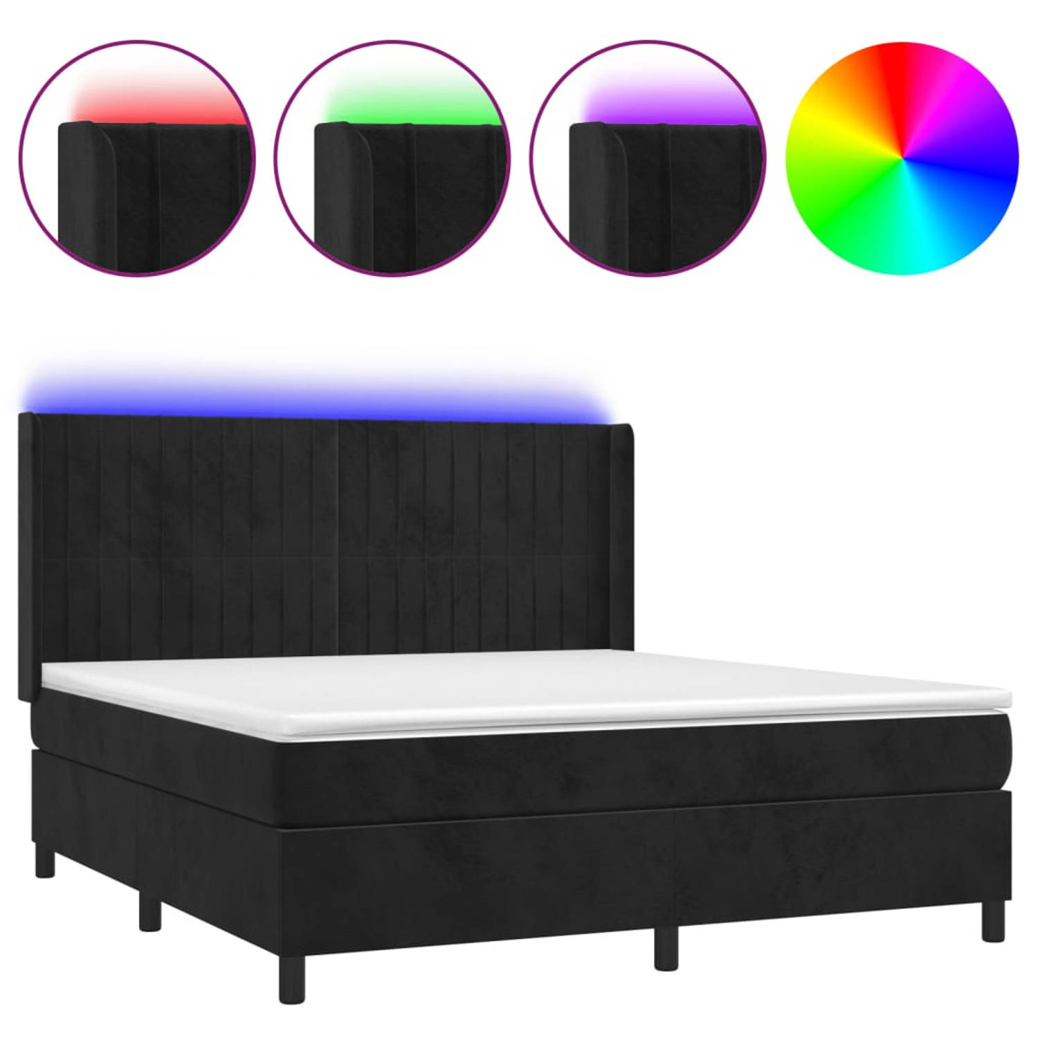 The Living Store Boxspring met matras en LED fluweel zwart 160x200 cm - Bed