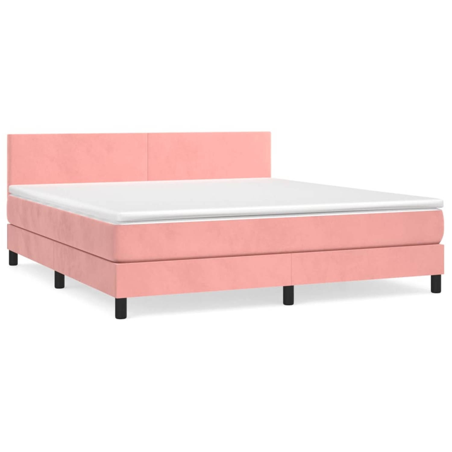 The Living Store Boxspring met matras fluweel roze 160x200 cm - Bed