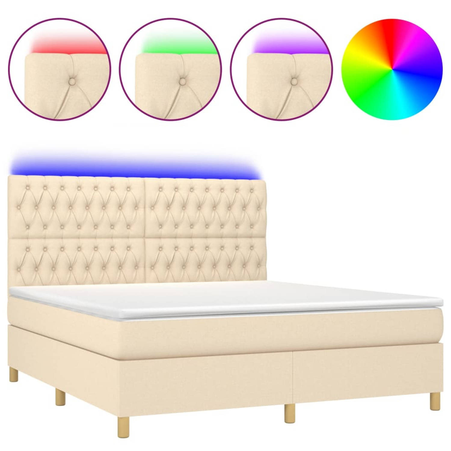 The Living Store Boxspring Bed - LED - 203x160 cm - Crème