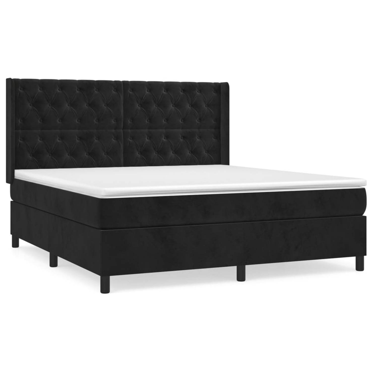 The Living Store Boxspringbed Luxe Zwart - Fluweel - 160x200 cm - Pocketvering- Middelhard