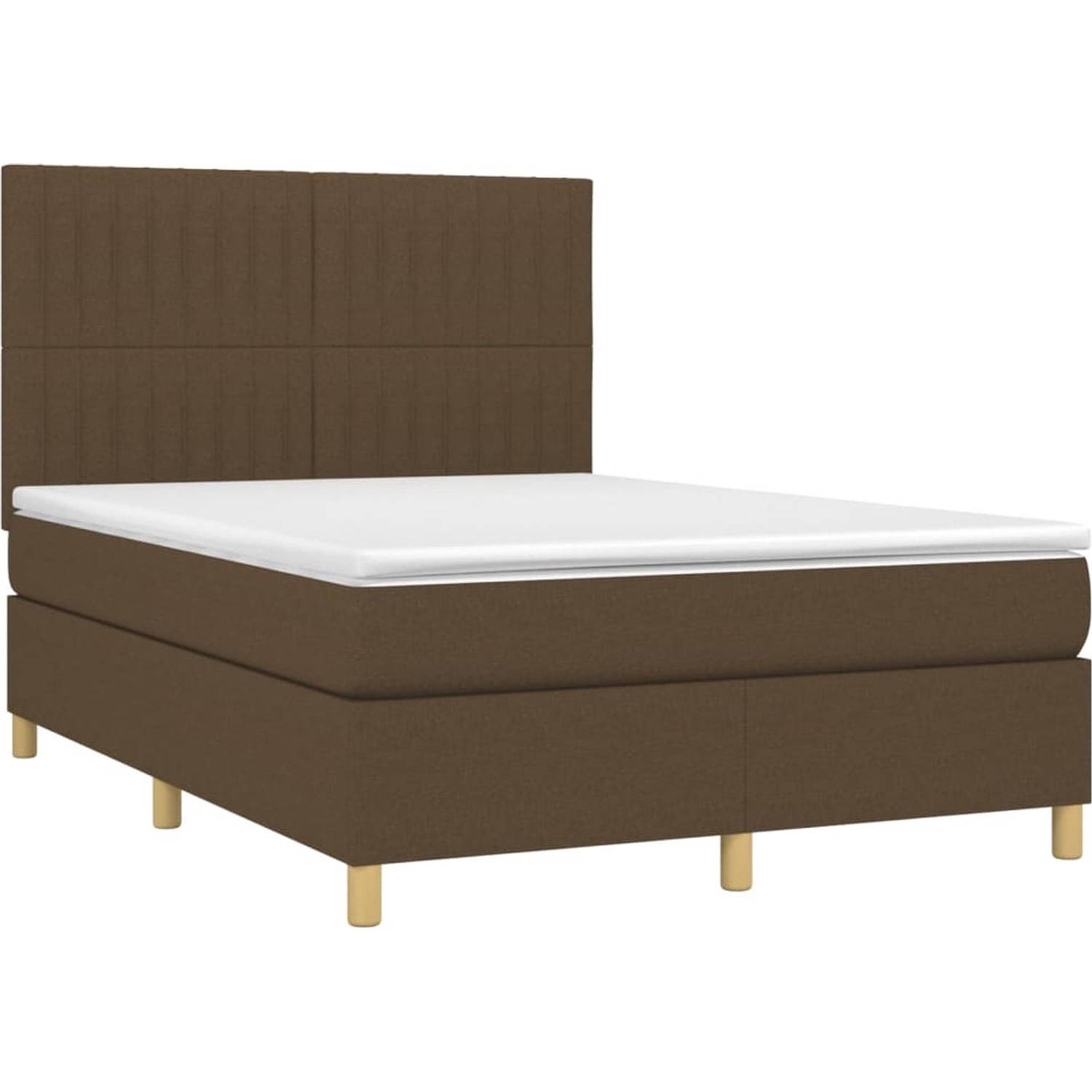 The Living Store Bed Boxspring - donkerbruin - 203x144x118/128 cm - LED-verlichting en pocketvering matras
