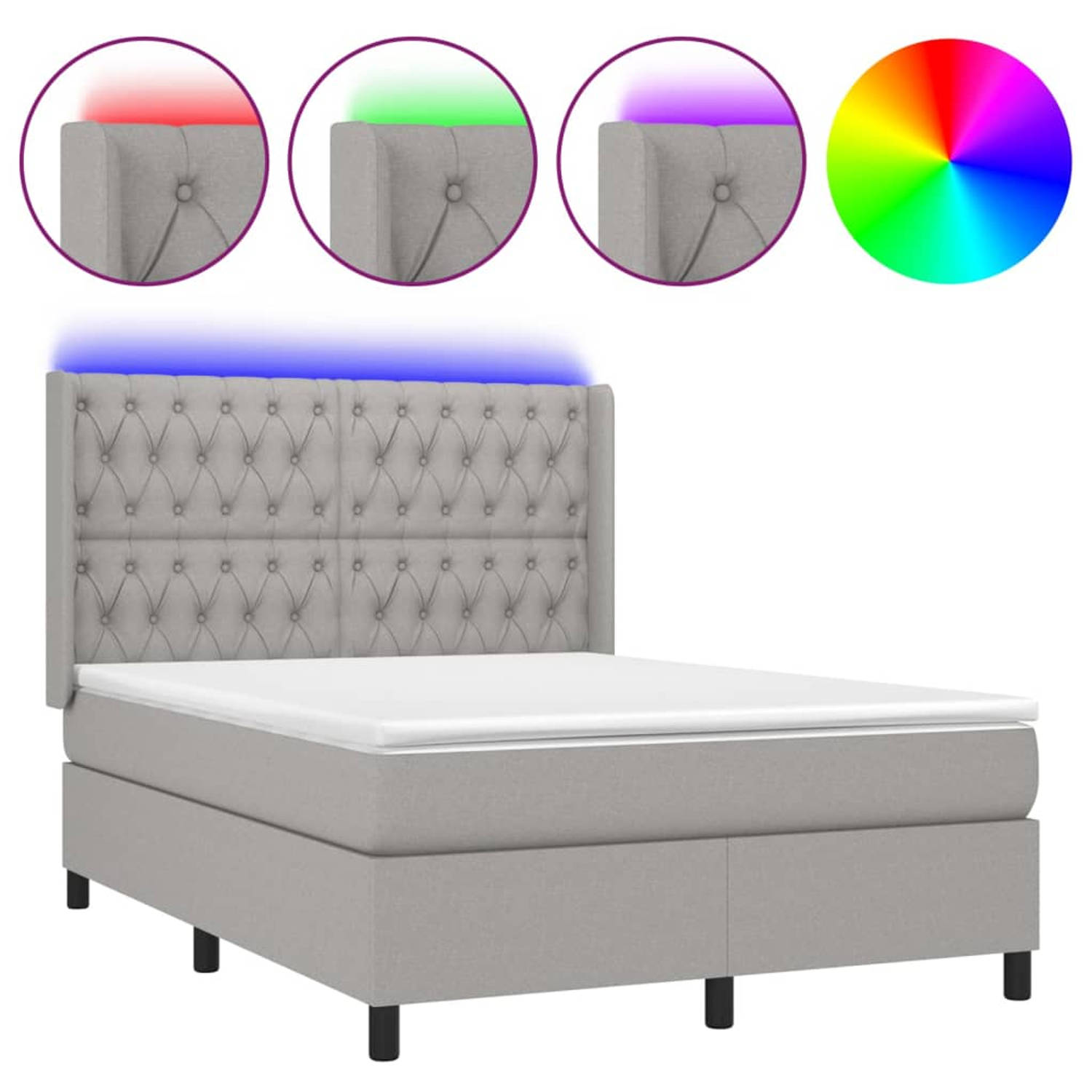The Living Store Boxspring met matras en LED stof lichtgrijs 140x200 cm - Boxspring - Boxsprings - Bed - Slaapmeubel - Boxspringbed - Boxspring Bed - Tweepersoonsbed - Bed Met Matr