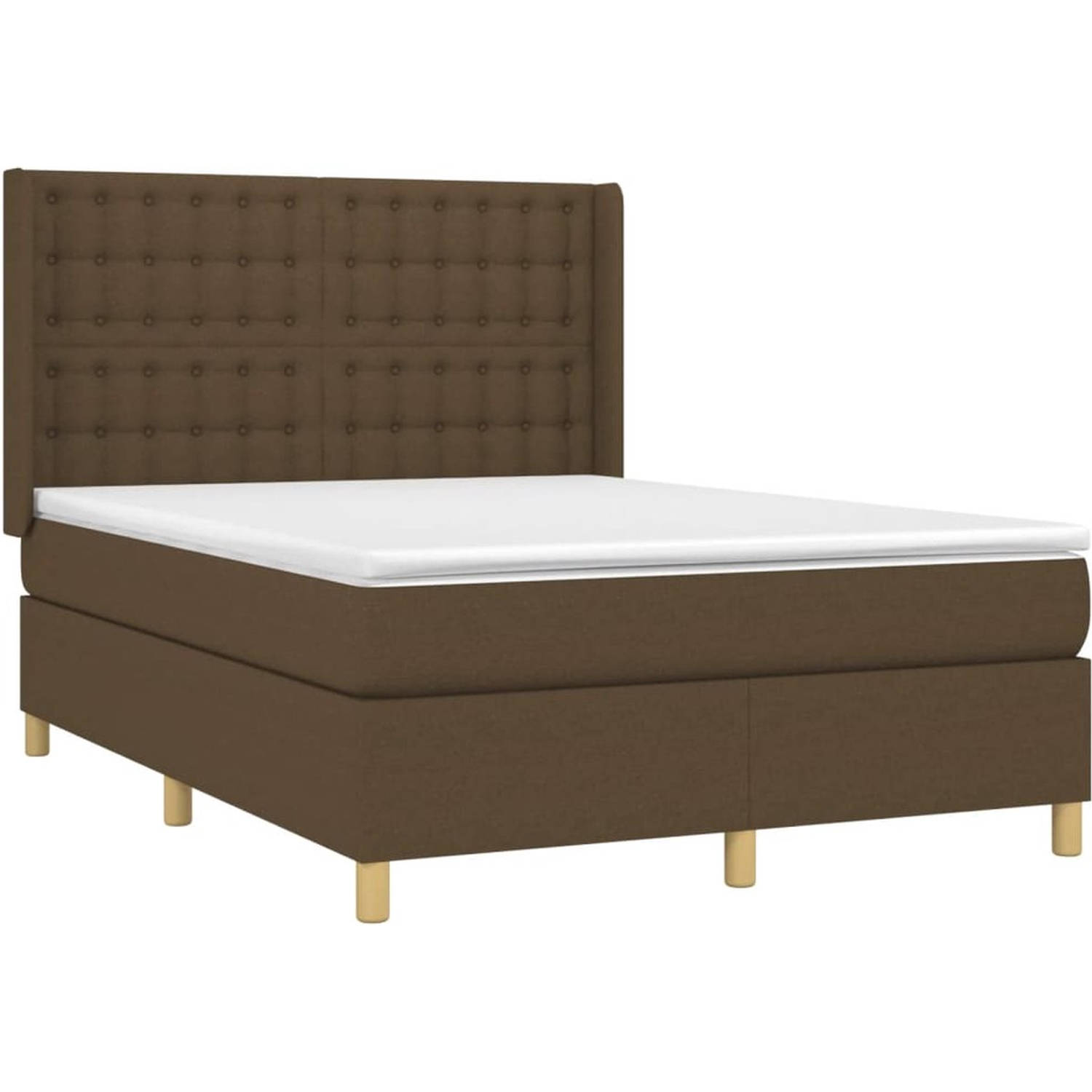 The Living Store Boxspring Bed - Donkerbruin - 203 x 147 x 118/128 cm - LED-verlichting