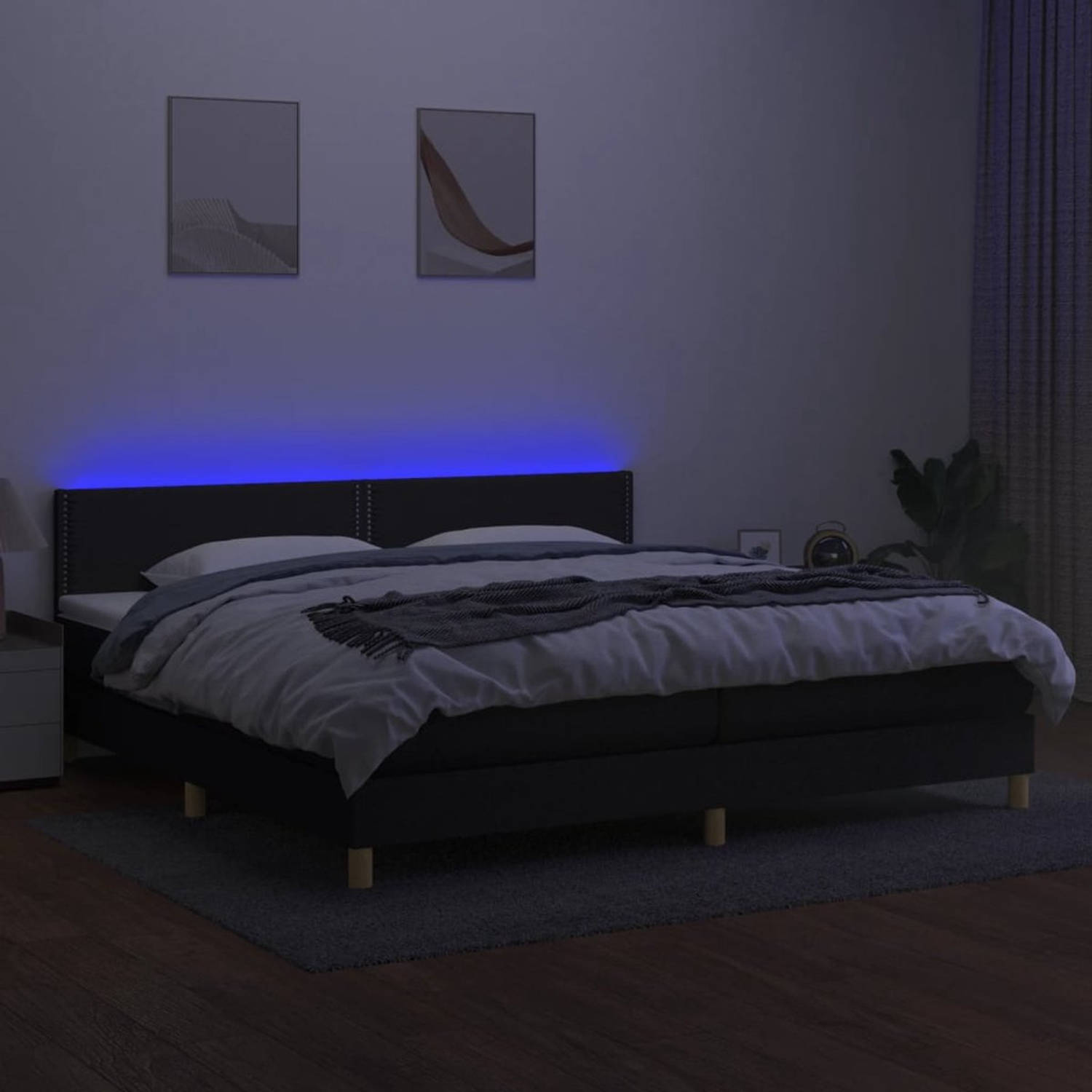 The Living Store Boxspring Bed - LED - 203x200x78/88 cm - Zwart - Pocketvering Matras - Huidvriendelijk Topmatras