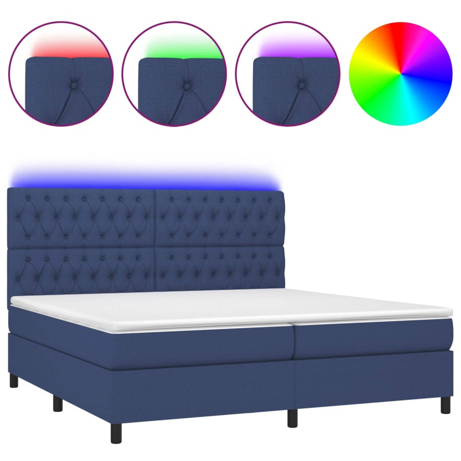 The Living Store Boxspring met matras en LED stof blauw 200x200 cm - Boxspring - Boxsprings - Bed - Slaapmeubel - Boxspringbed - Boxspring Bed - Tweepersoonsbed - Bed Met Matras -