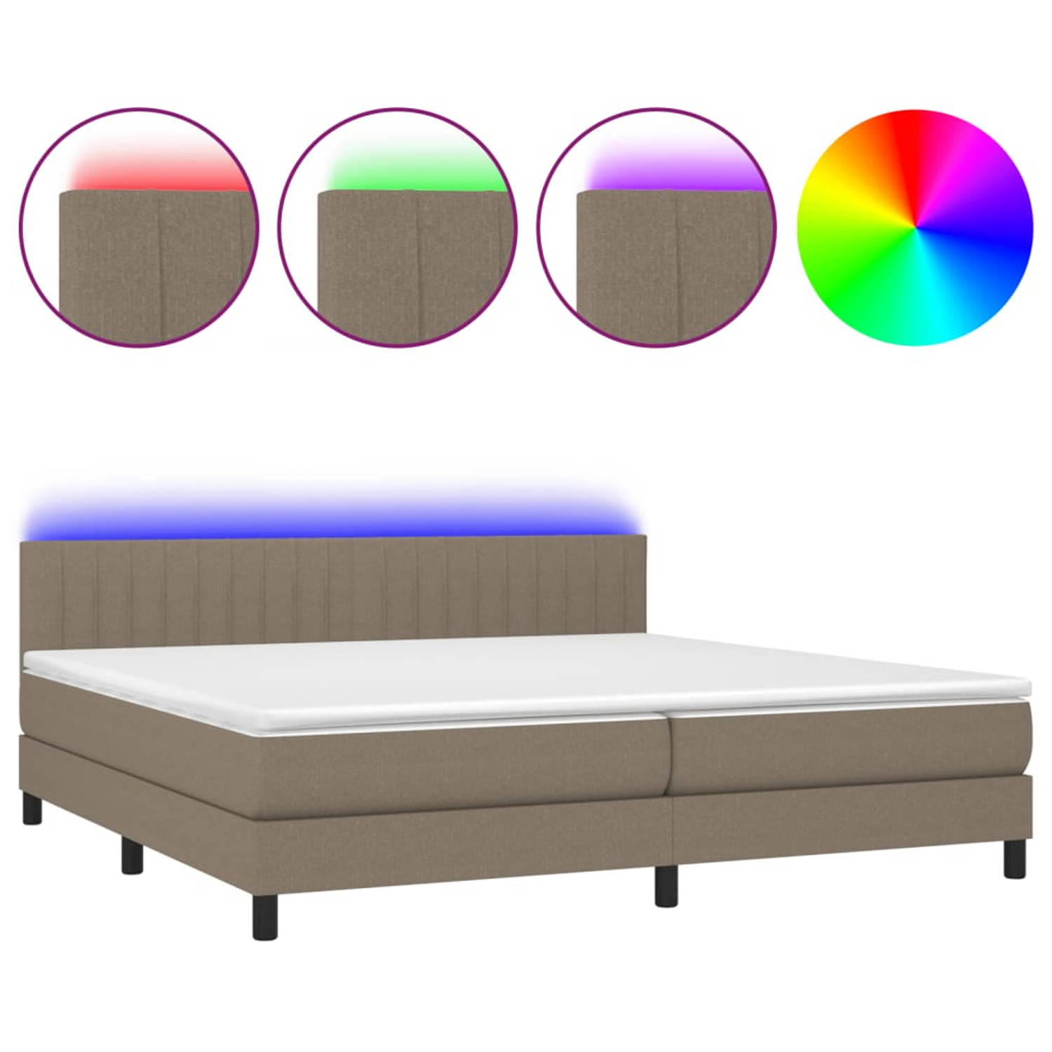 The Living Store Boxspring Bed - Taupe - 203 x 200 x 78/88 cm - LED - Pocketvering matras - Huidvriendelijk topmatras
