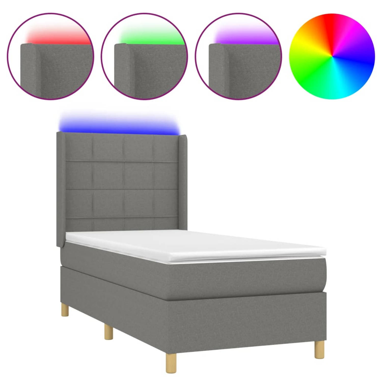 The Living Store Boxspring met matras en LED stof donkergrijs 80x200 cm - Bed