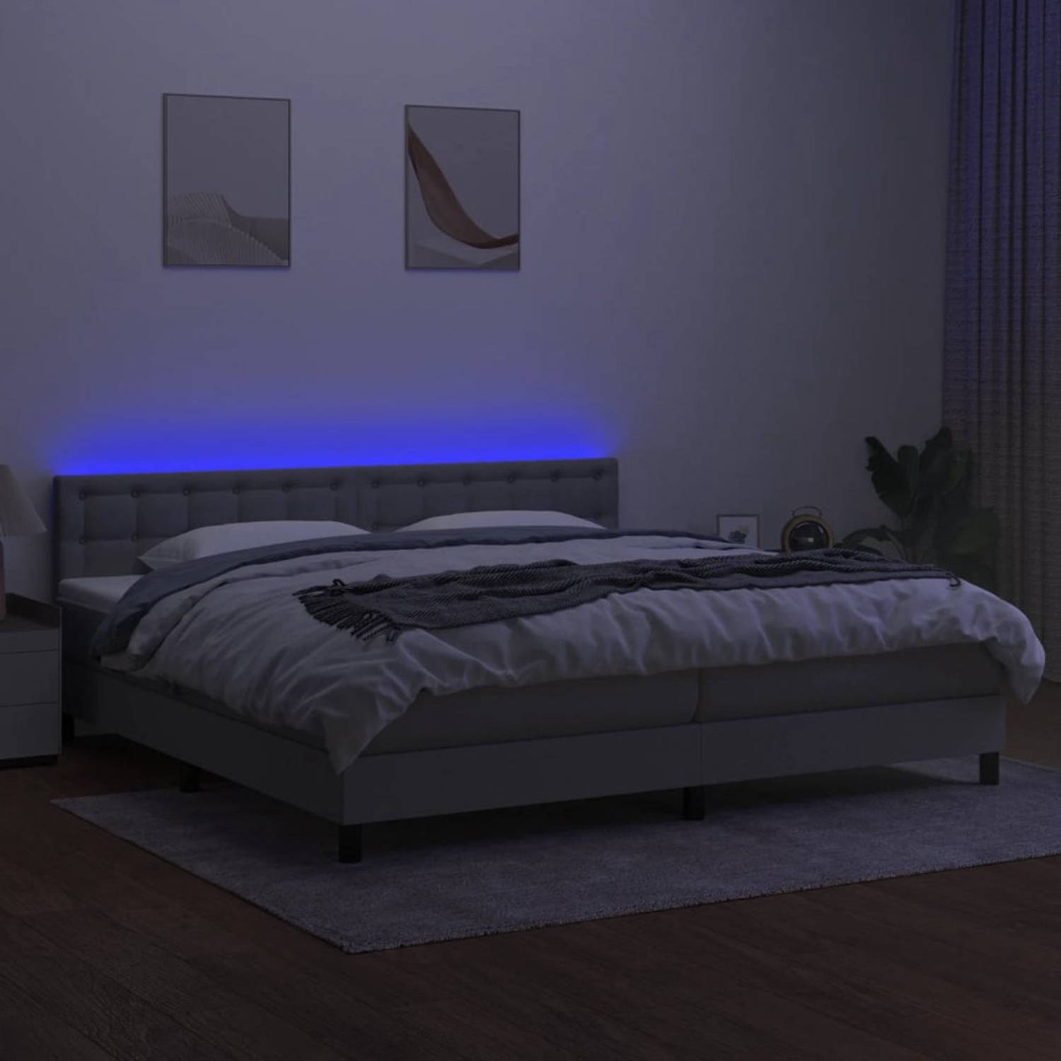 The Living Store Boxspring - Bedframe met Matras en LED - 203x200x78/88 cm - Lichtgrijs