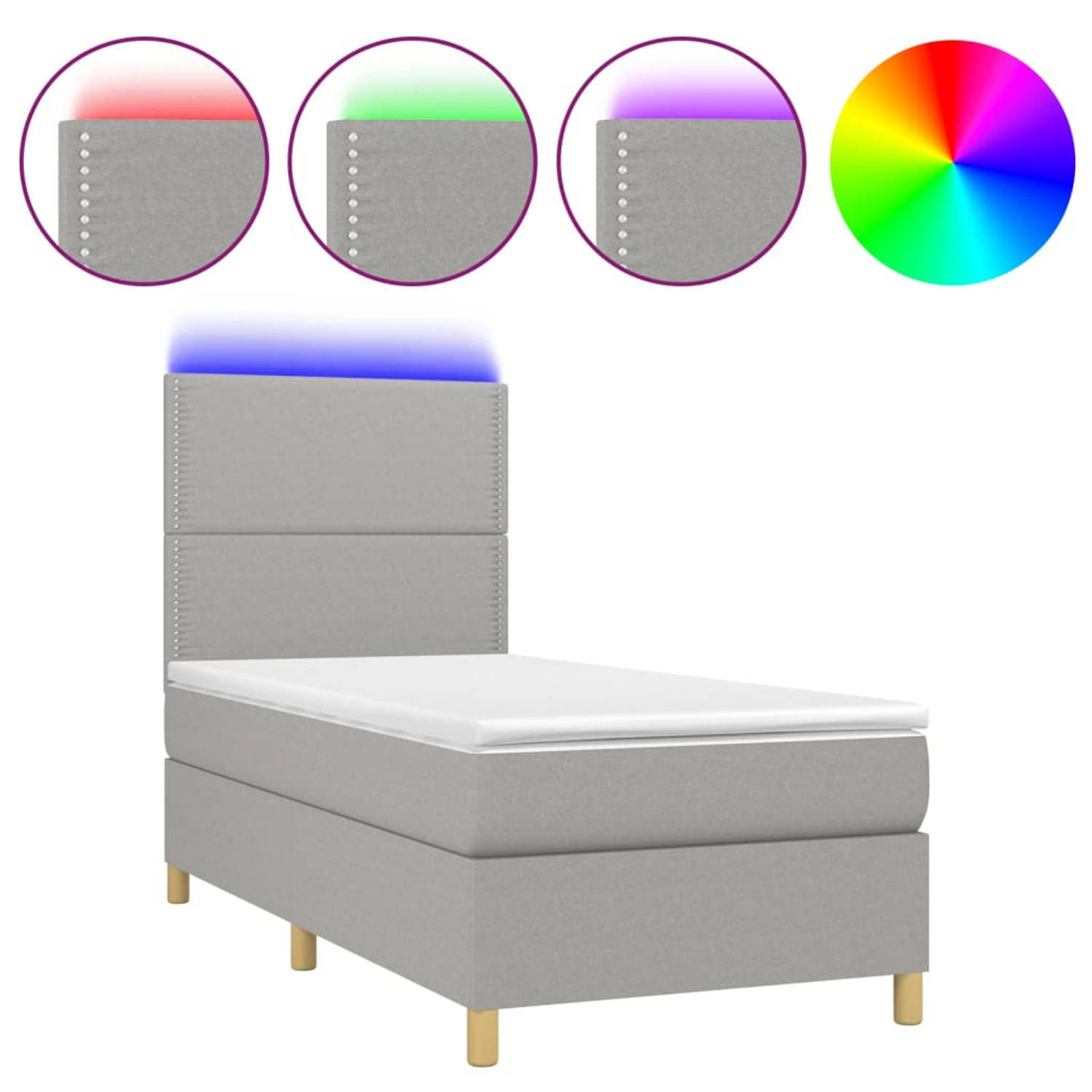 The Living Store Boxspring met matras en LED stof lichtgrijs 100x200 cm - Boxspring - Boxsprings - Bed - Slaapmeubel - Boxspringbed - Boxspring Bed - Tweepersoonsbed - Bed Met Matr