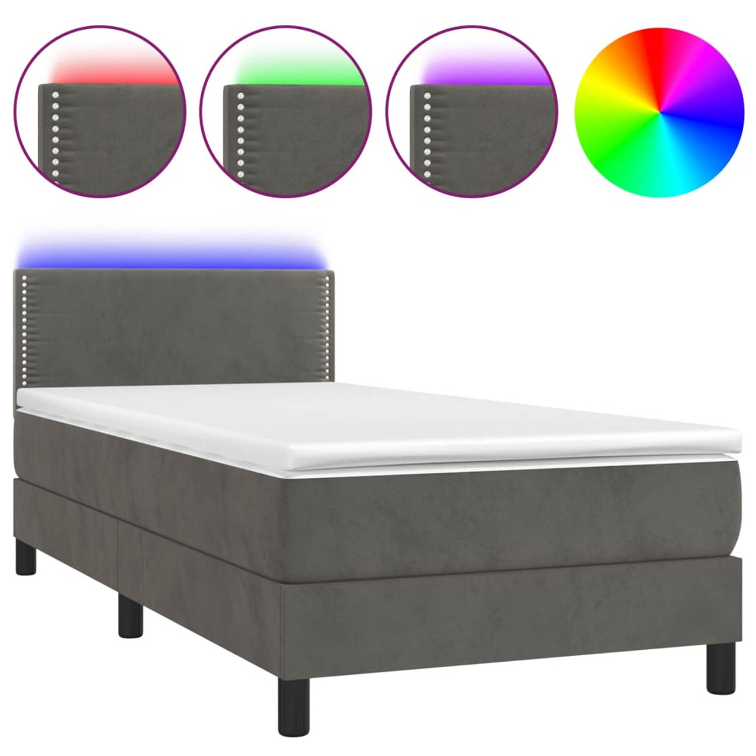 The Living Store Boxspring met matras en LED fluweel donkergrijs 80x200 cm - Bed