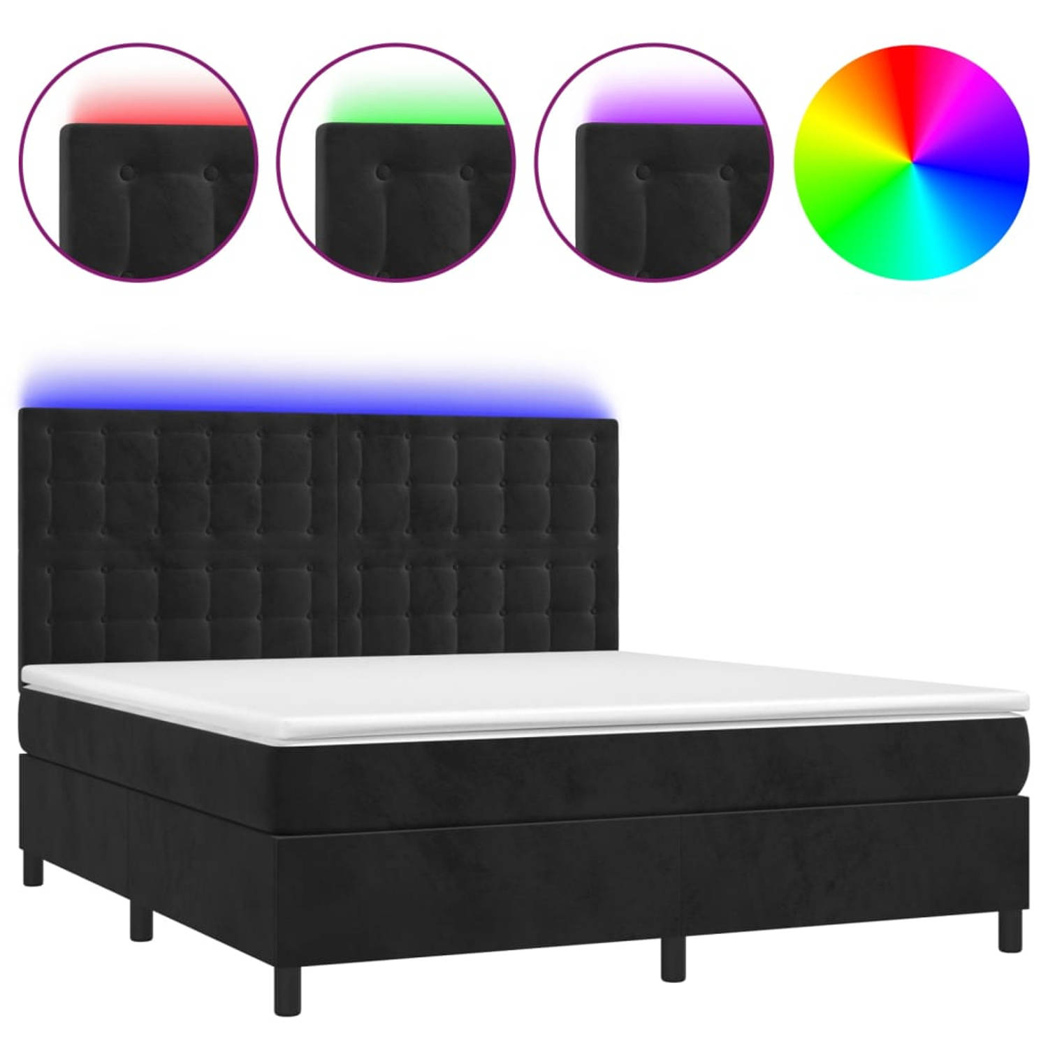 The Living Store Boxspring met matras en LED fluweel zwart 180x200 cm - Bed