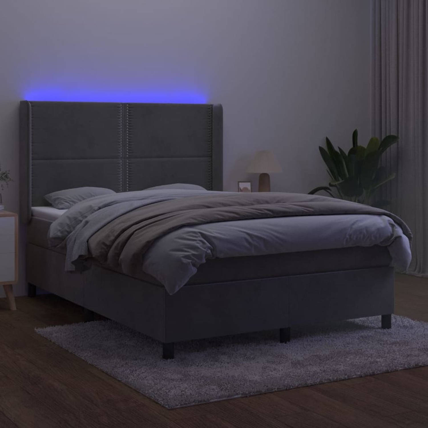 The Living Store Boxspring Bed - Fluweel - 140 x 200 cm - LED verlichting