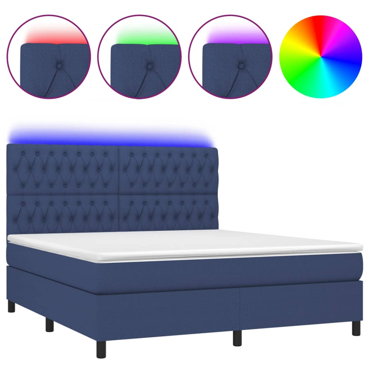 The Living Store Boxspring met matras en LED stof blauw 160x200 cm - Bed