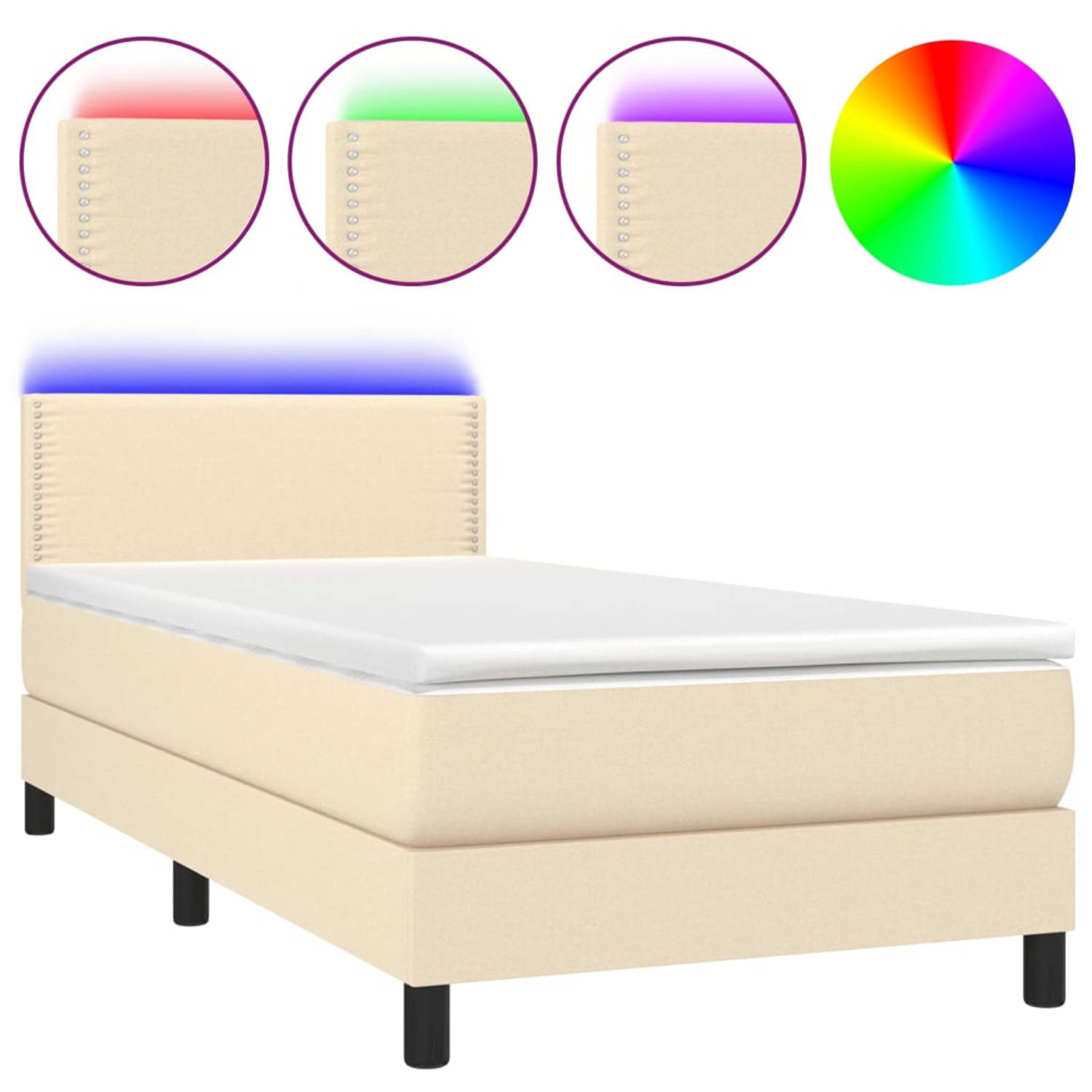 The Living Store Boxspring met matras en LED stof crèmekleurig 80x200 cm - Boxspring - Boxsprings - Bed - Slaapmeubel - Boxspringbed - Boxspring Bed - Tweepersoonsbed - Bed Met Mat