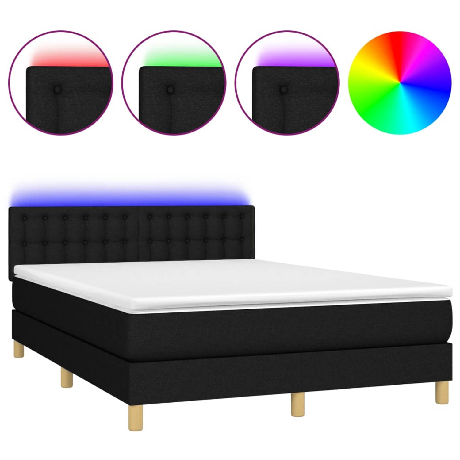 The Living Store Boxspring met matras en LED stof zwart 140x200 cm - Bed