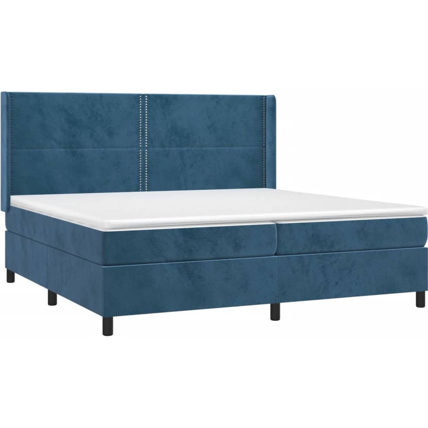 The Living Store Boxspringbed - Fluweel - Donkerblauw - 203x203x118/128 cm - Pocketvering