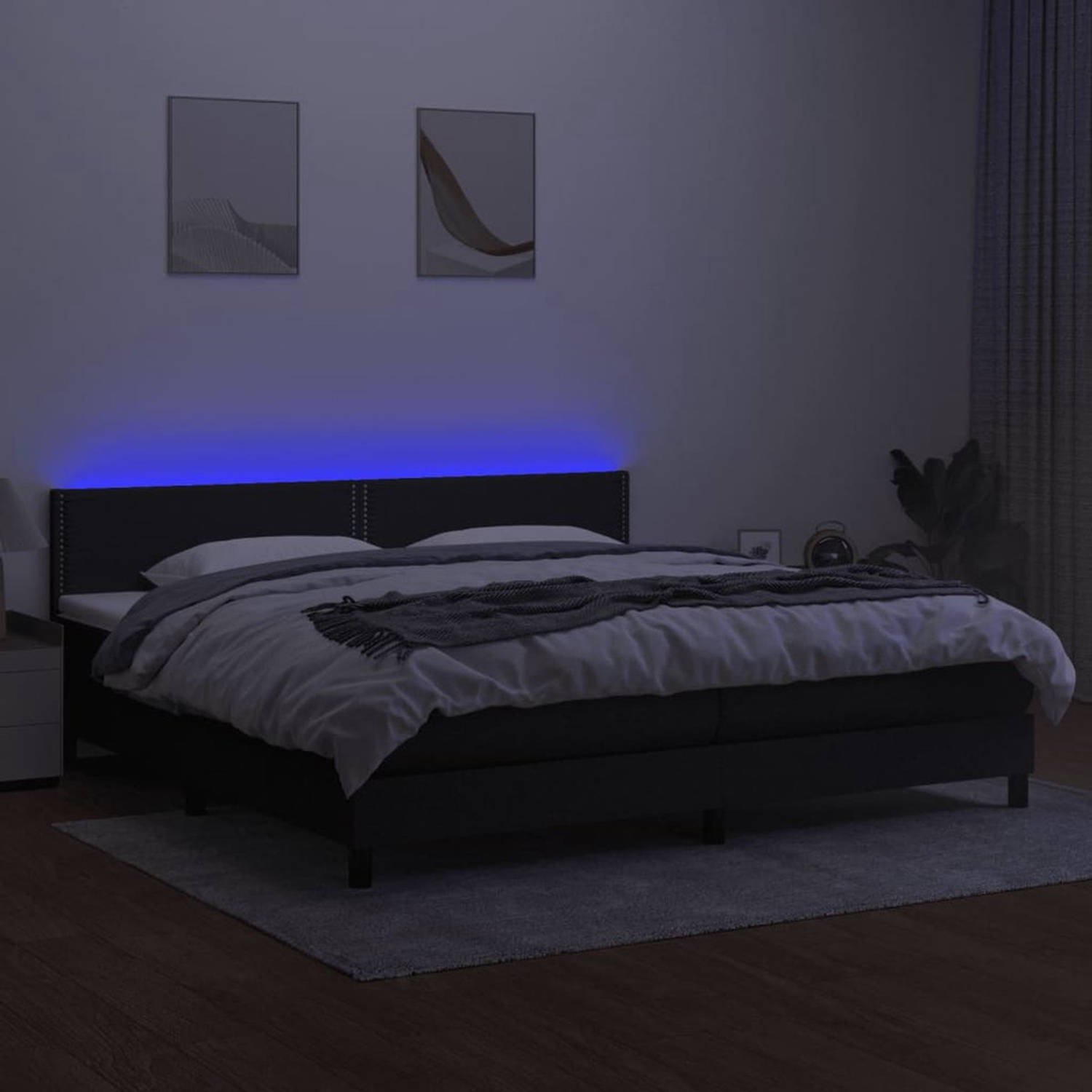 The Living Store Boxspring Bed - LED Strip - Pocketvering Matras - Huidvriendelijk Topmatras - Zwart - 203x200x78/88cm