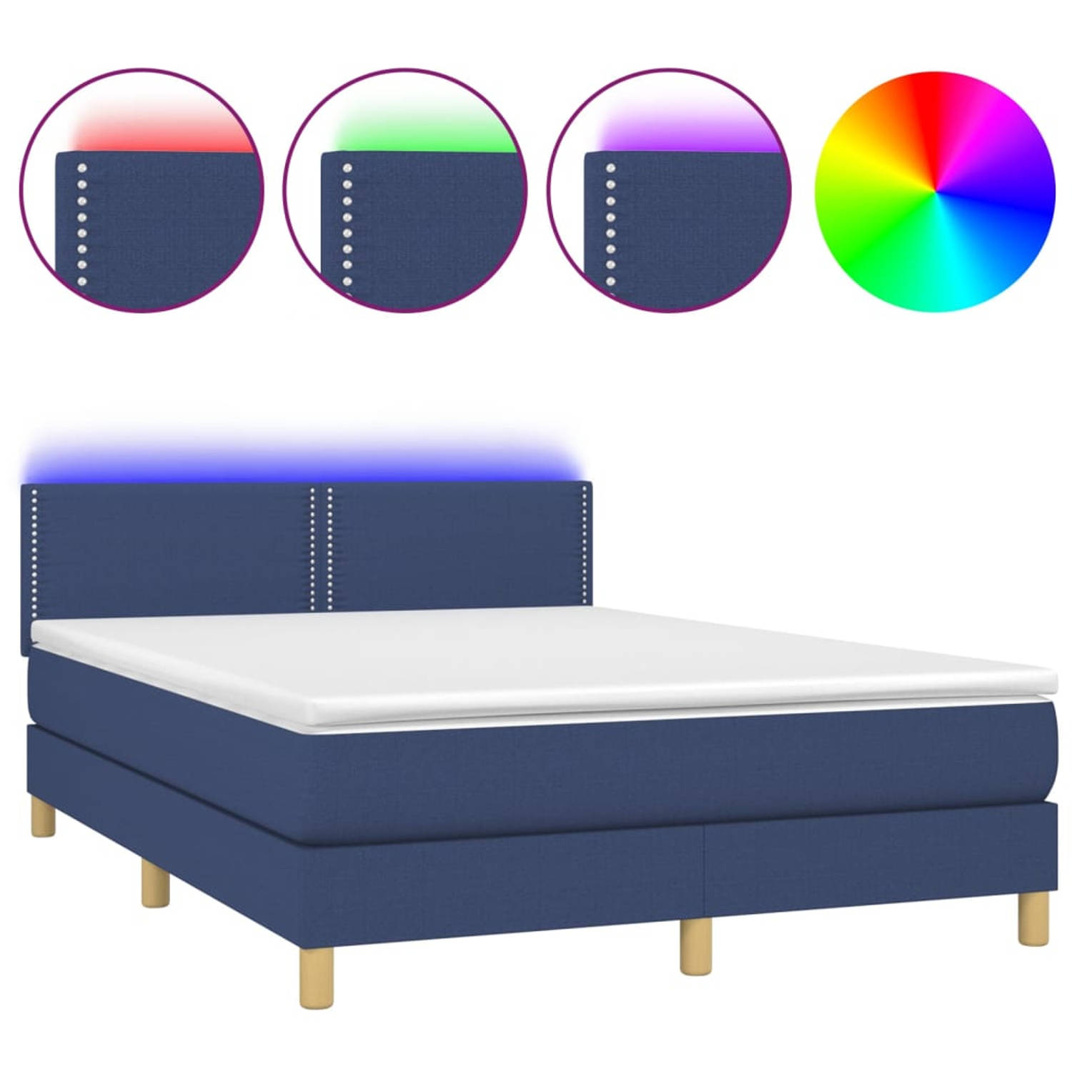 The Living Store Boxspring met matras en LED stof blauw 140x200 cm - Boxspring - Boxsprings - Bed - Slaapmeubel - Boxspringbed - Boxspring Bed - Tweepersoonsbed - Bed Met Matras -