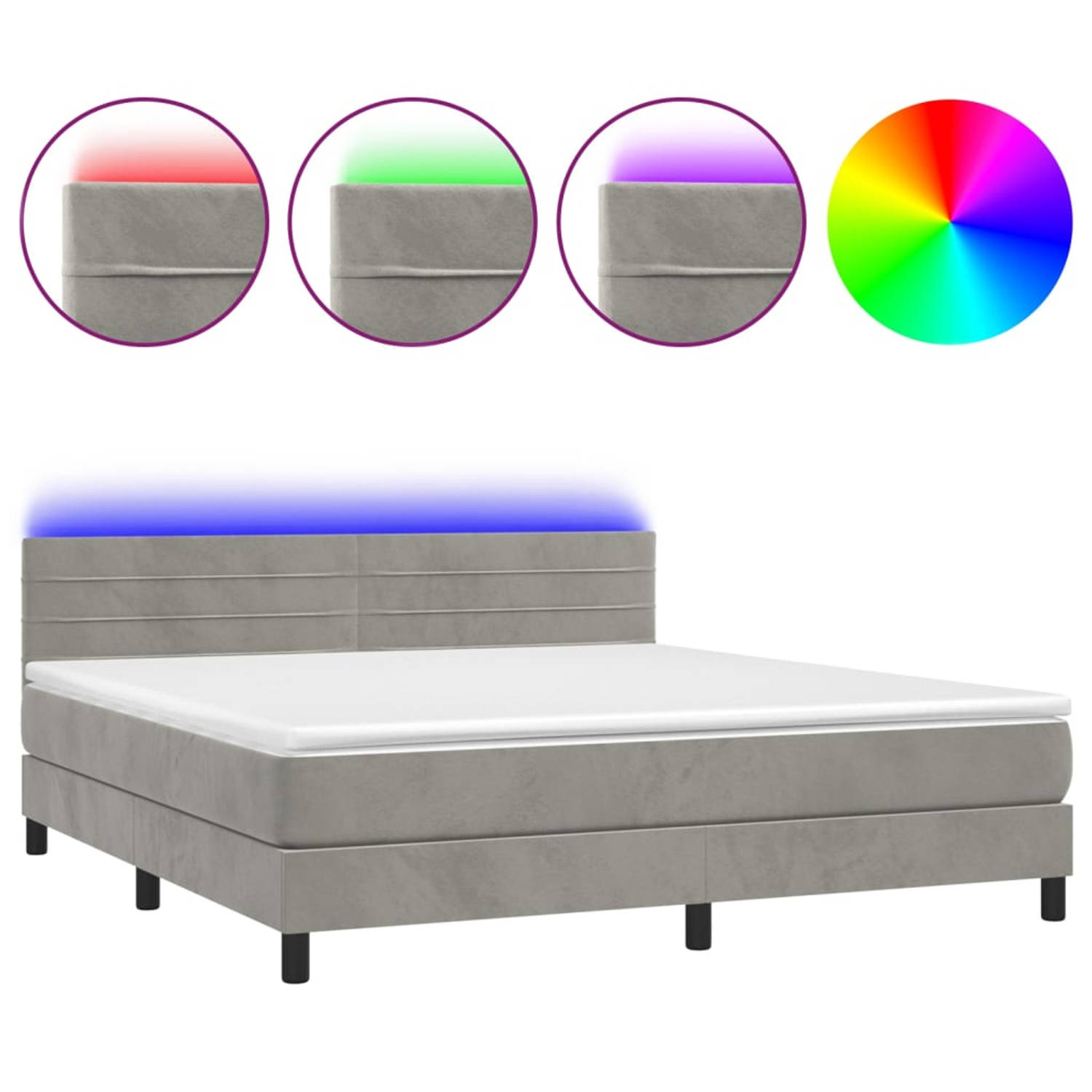 The Living Store Boxspring Deluxe - 180 x 200 cm - Fluweel - LED-verlichting