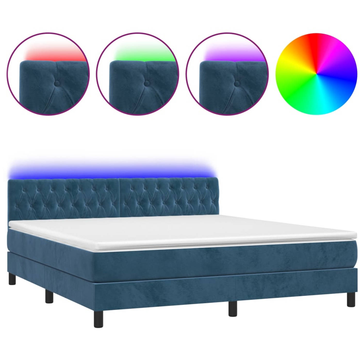 The Living Store Boxspring Bed - Donkerblauw - 203 x 160 x 78/88 cm - Met LED en Pocketvering