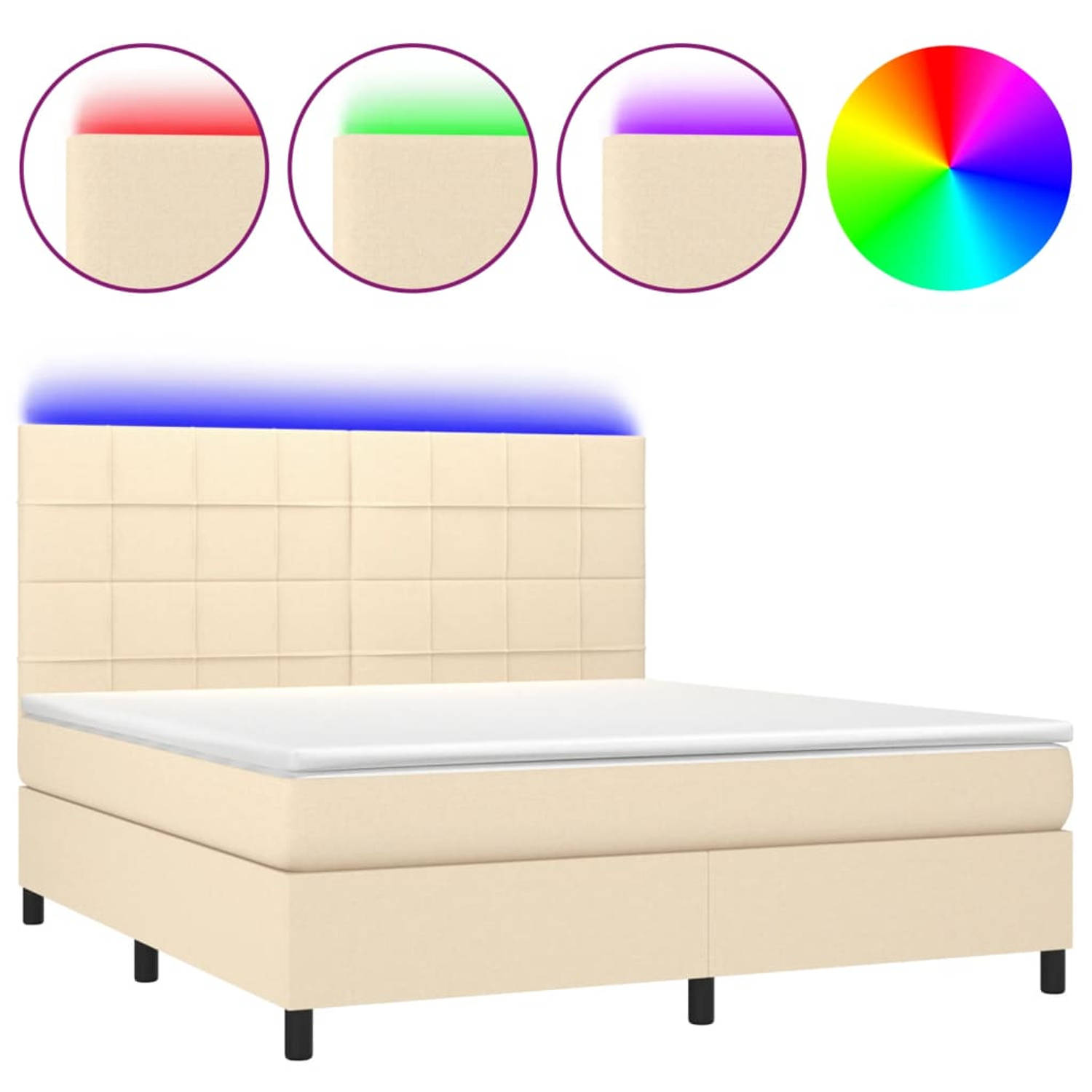 The Living Store Bed Boxspring - crème - 160 x 200 cm - LED-verlichting