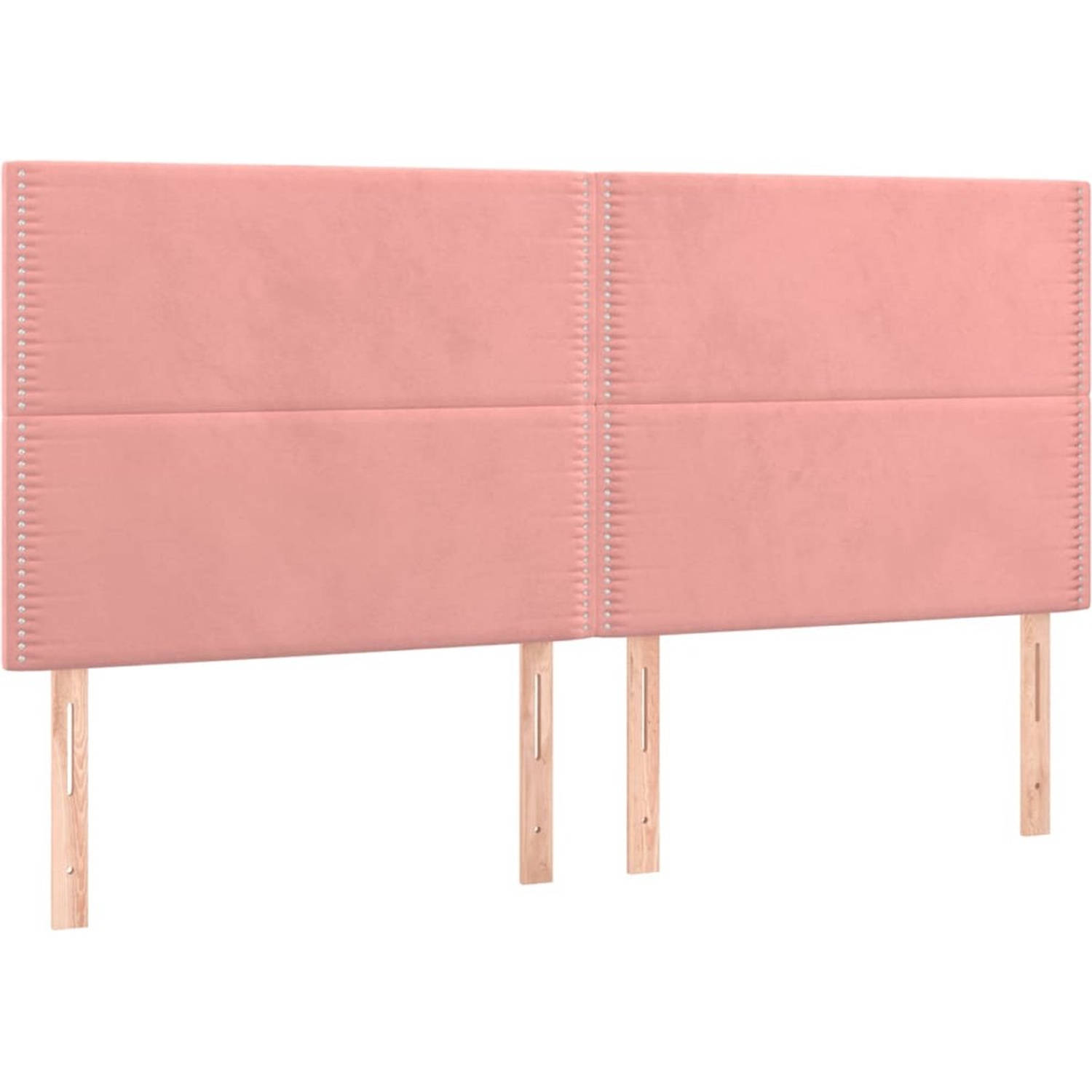 The Living Store Boxspringbed - Fluweel - Roze - 203 x 203 x 118/128 cm - Pocketvering