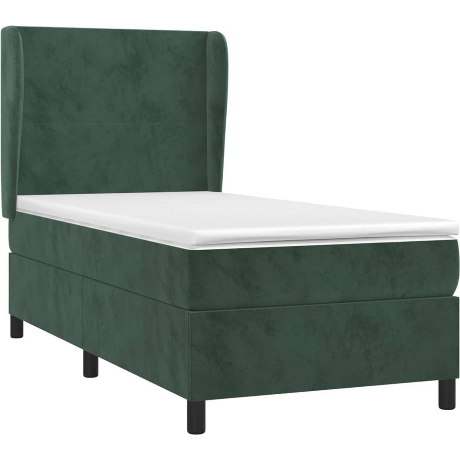 The Living Store Boxspringbed - Bed - 203 x 103 x 118/128 cm - Donkergroen Fluweel