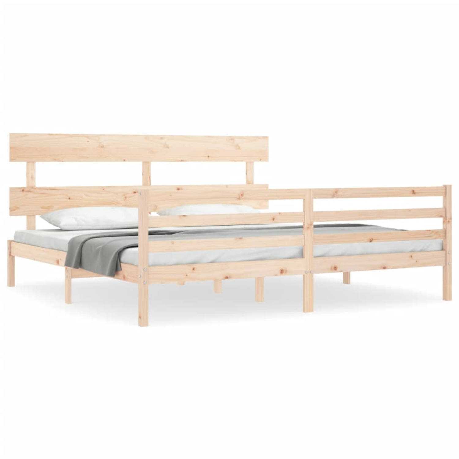 The Living Store Bedframe met hoofdbord massief hout 200x200 cm - Bedframe - Bedframes - Bed - Tweepersoonsbed - Slaapkamermeubel - Houten Bedframe - Houten Bed - Bedbodem - Massie