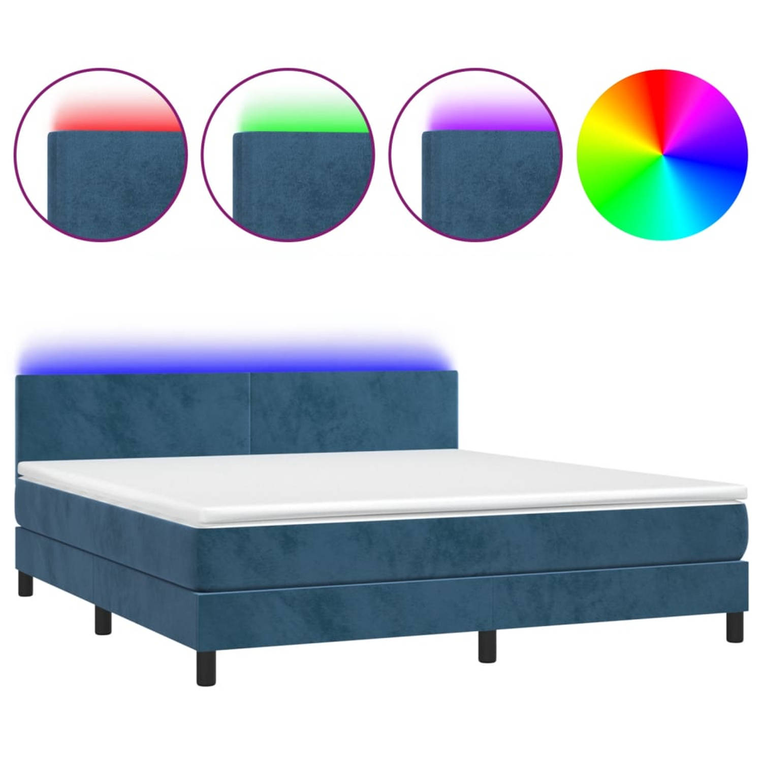 The Living Store Boxspring met matras en LED fluweel donkerblauw 160x200 cm - Bed