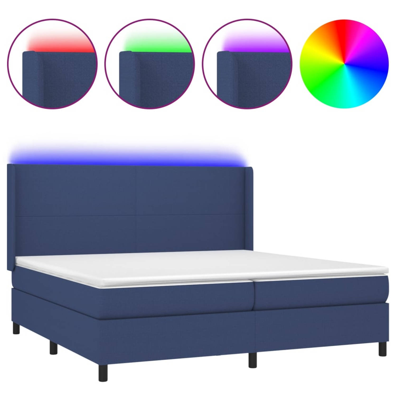 The Living Store Boxspring met matras en LED stof blauw 200x200 cm - Bed